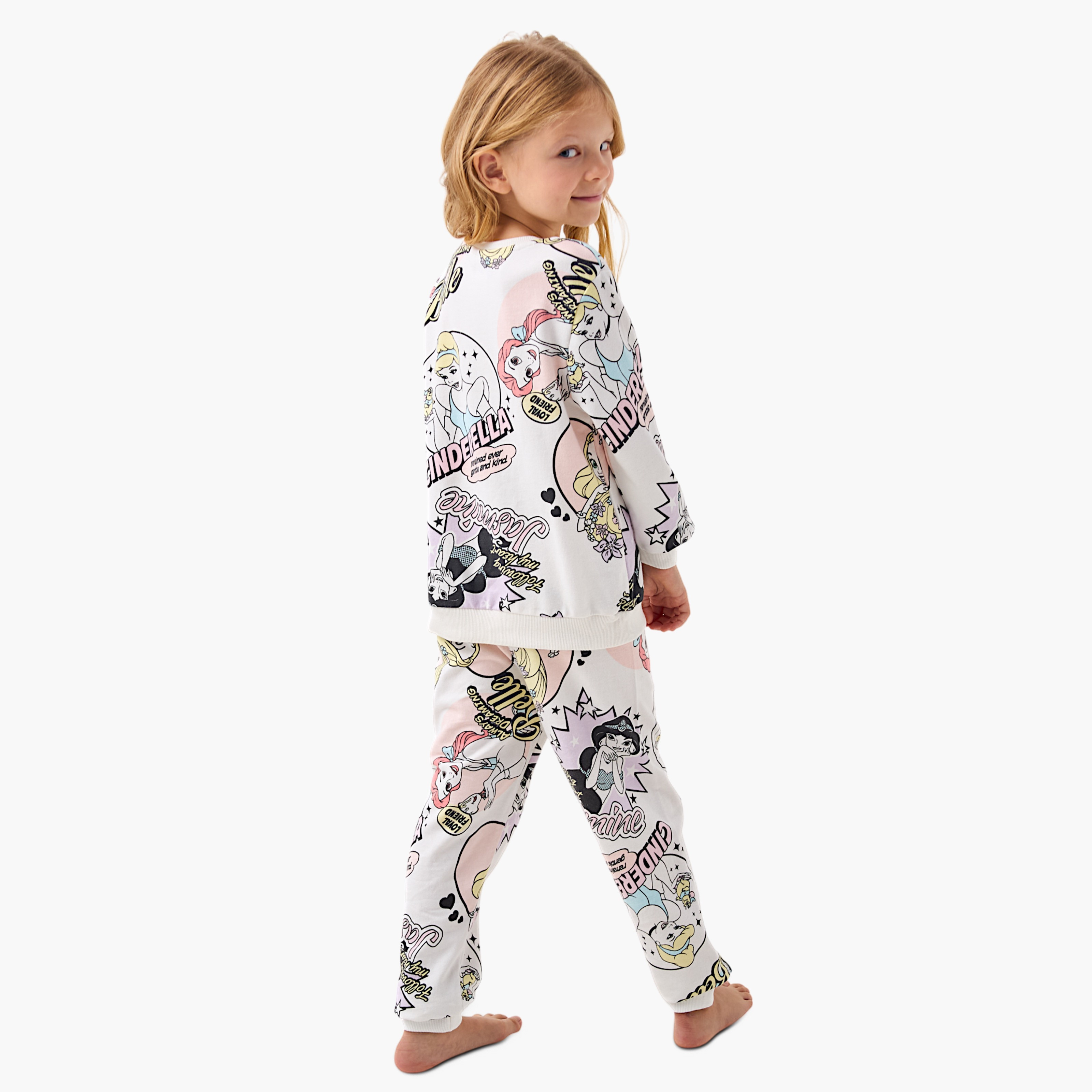Disney Princess Print Long Sleeves Sweatshirt and Pyjama Set-girls-clothing-nightwear-image-5