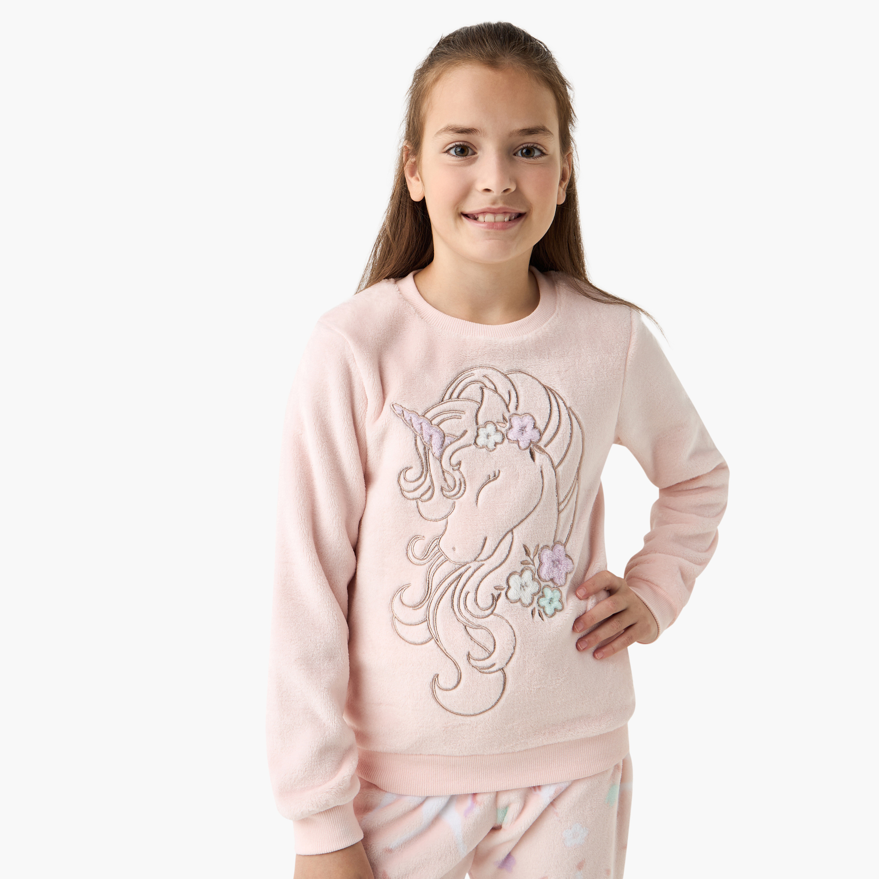 Juniors Unicorn Print Sweatshirt and Pyjama Set-girls-clothing-nightwear-image-2