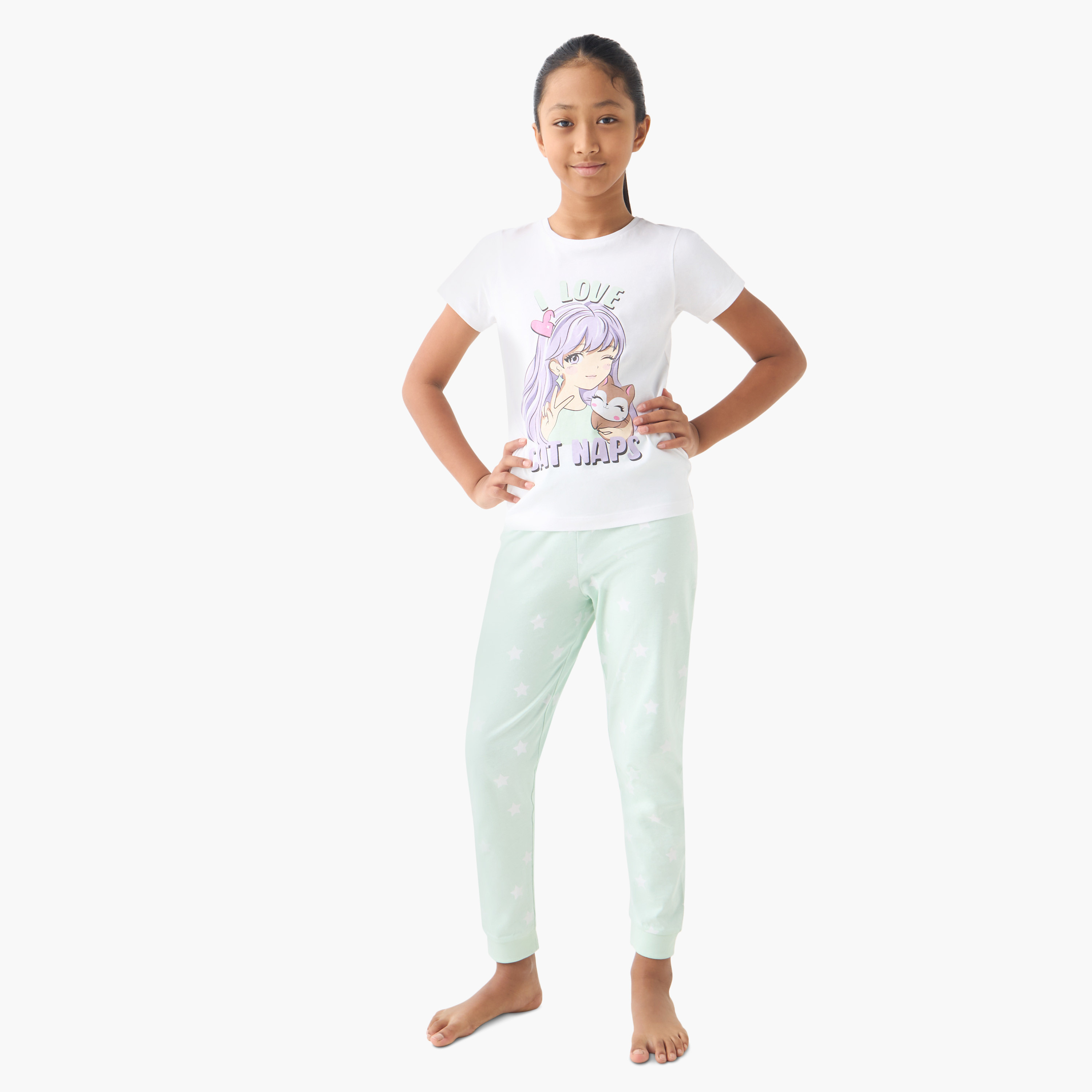 طقم بنطلون بيجاما وتيشيرت بأكمام قصيرة وطبعات من جونيورز-girls-clothing-nightwear-image-1