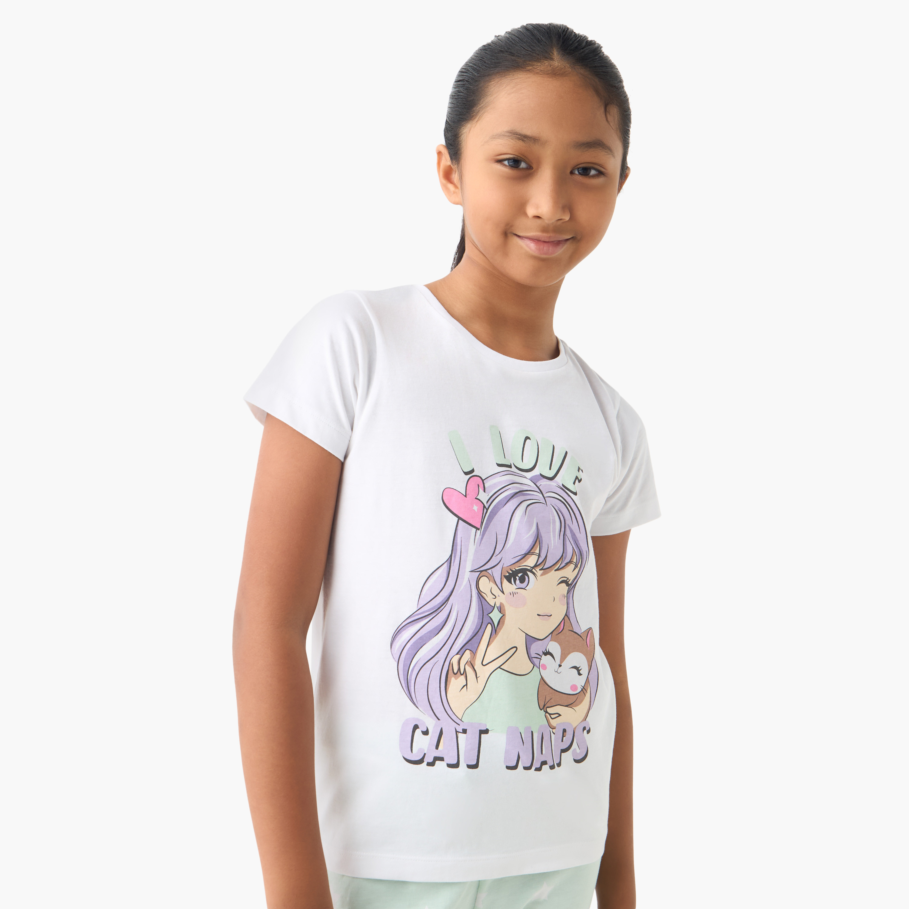 طقم بنطلون بيجاما وتيشيرت بأكمام قصيرة وطبعات من جونيورز-girls-clothing-nightwear-image-2