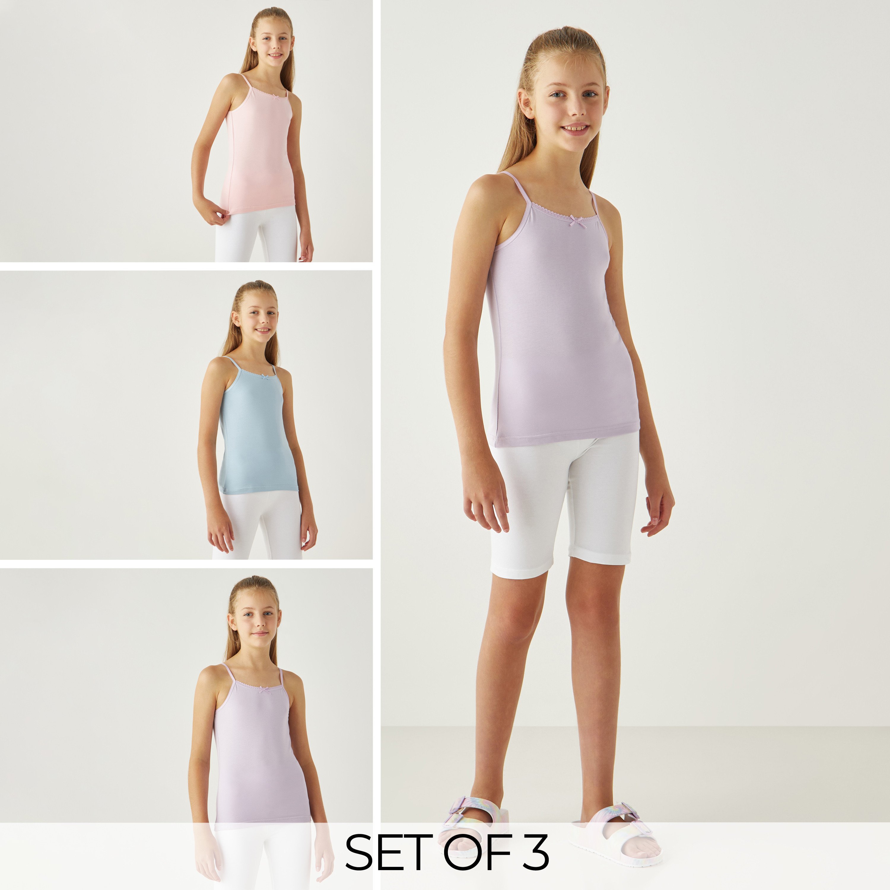 قمصان داخلية سادة بتفاصيل فيونكة - عبوة من 3 قطع-girls-clothing-innerwear-vests-image-1
