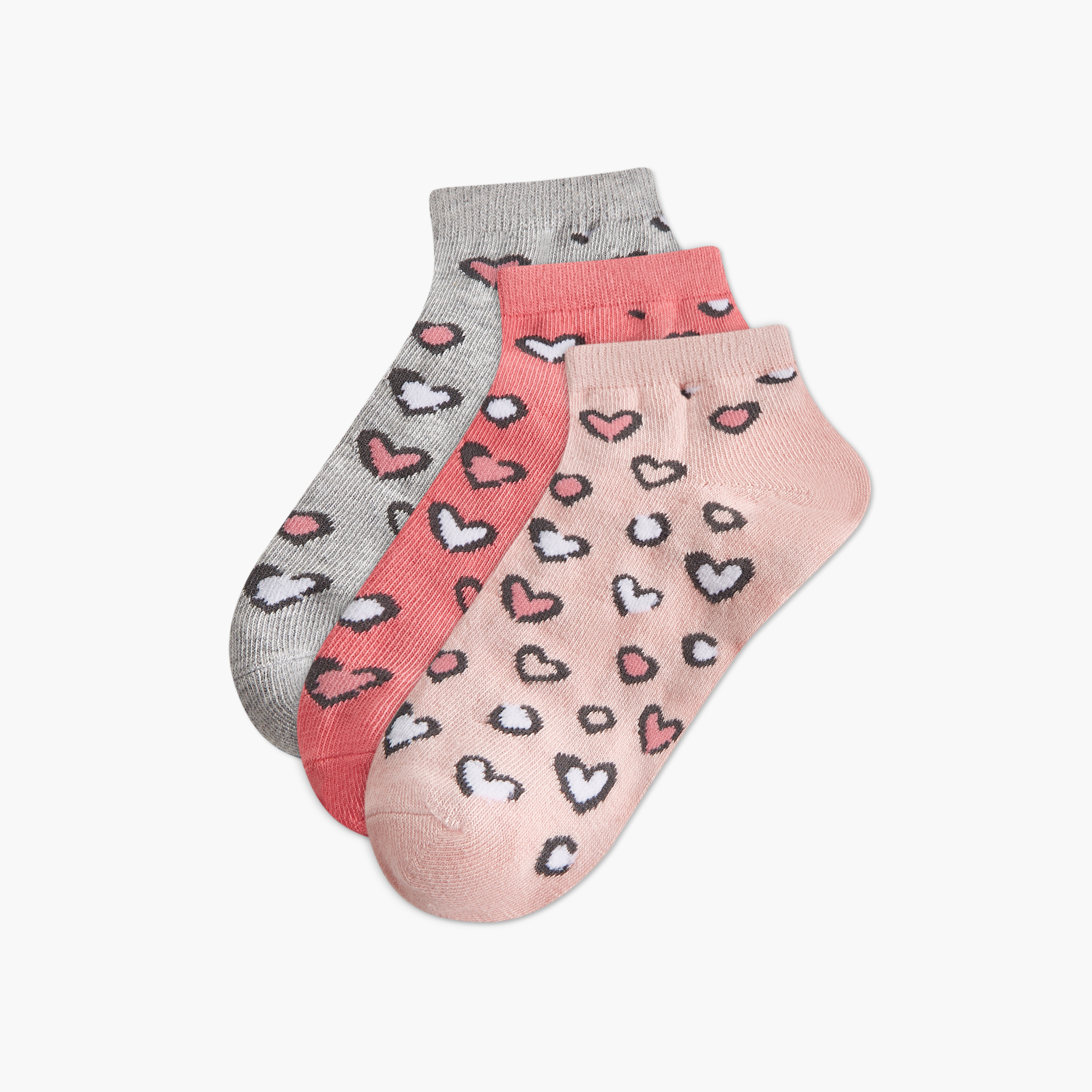 Juniors Heart Print Socks - Set of 3-girls-accessories-socks-image-1