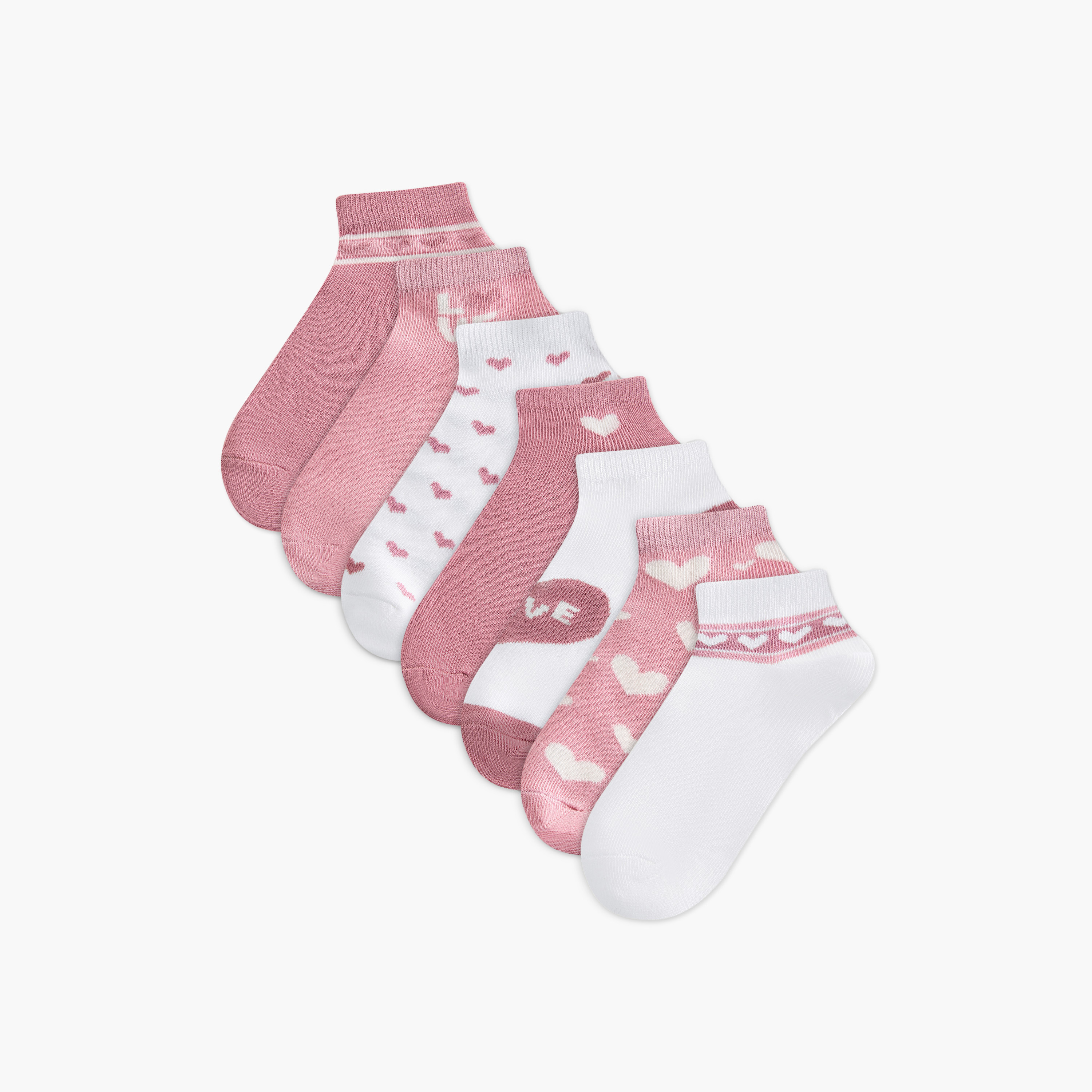 طقم جوارب 7 أزواج بطول الكاحل وطبعات قلب من جونيورز-girls-accessories-socks-image-1