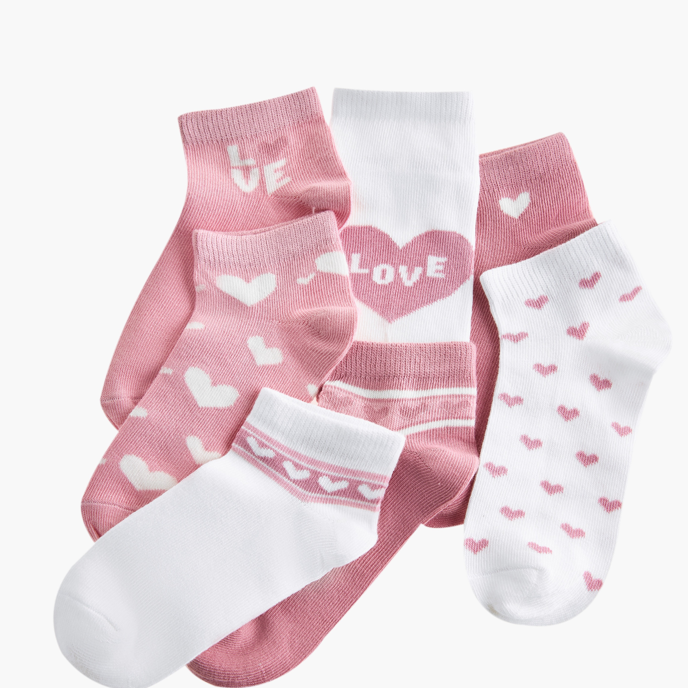 طقم جوارب 7 أزواج بطول الكاحل وطبعات قلب من جونيورز-girls-accessories-socks-image-3