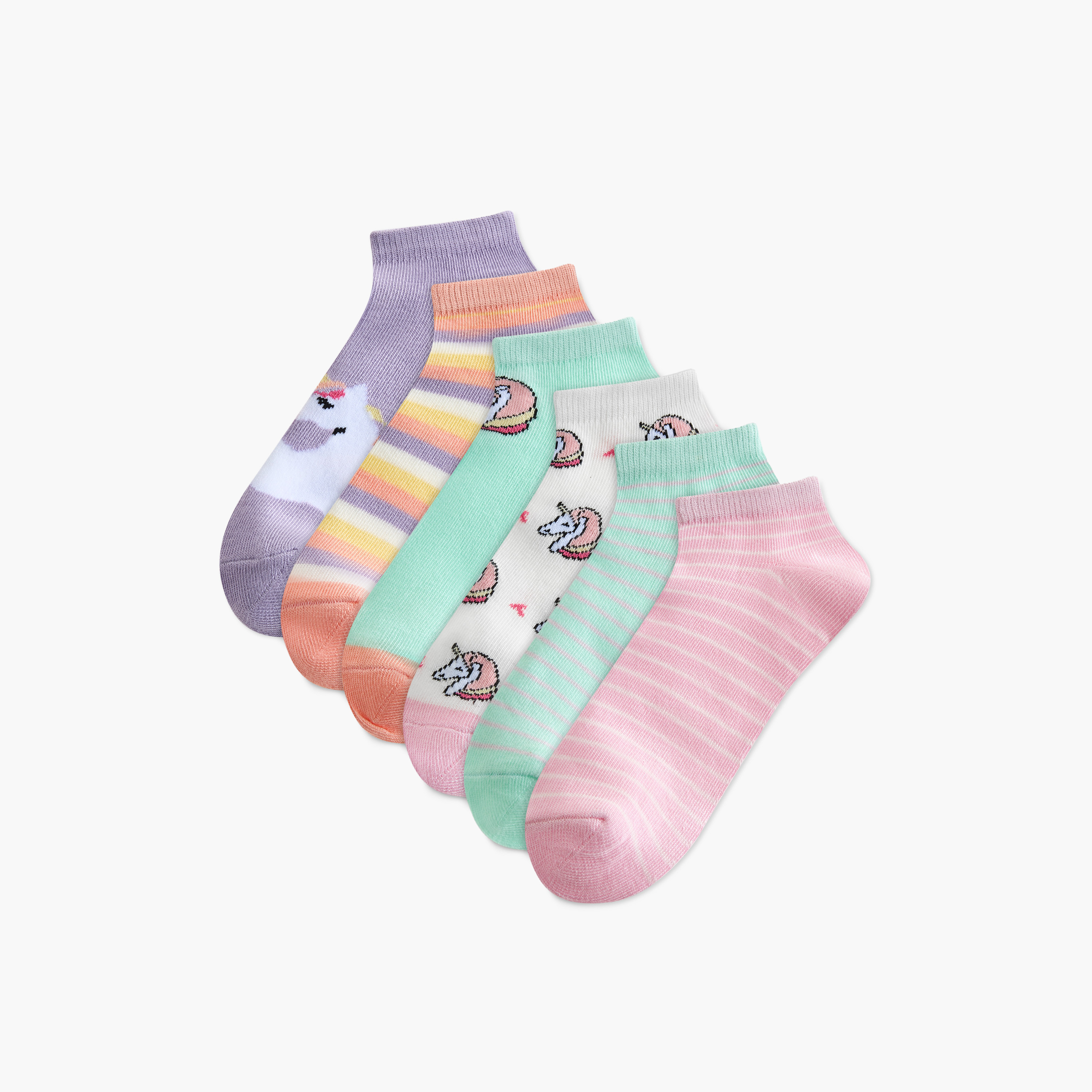 طقم جوارب متنوعة 7 أزواج بطول الكاحل من جونيورز-girls-accessories-socks-image-1