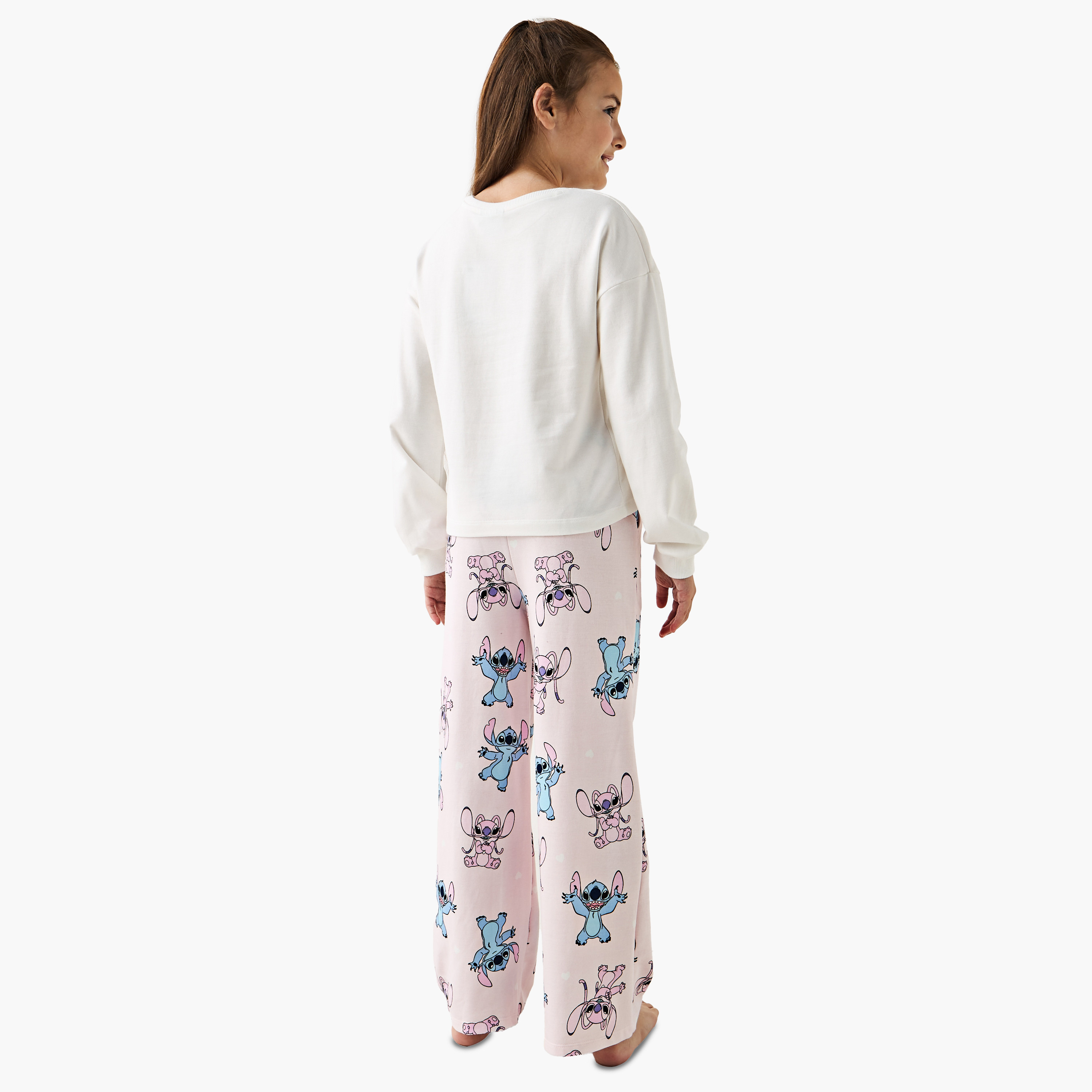 طقم بنطلون بيجاما مطاطي وتيشيرت بأكمام طويلة وطبعات ستيتش آند أنجل من ديزني-girls-clothing-nightwear-image-4