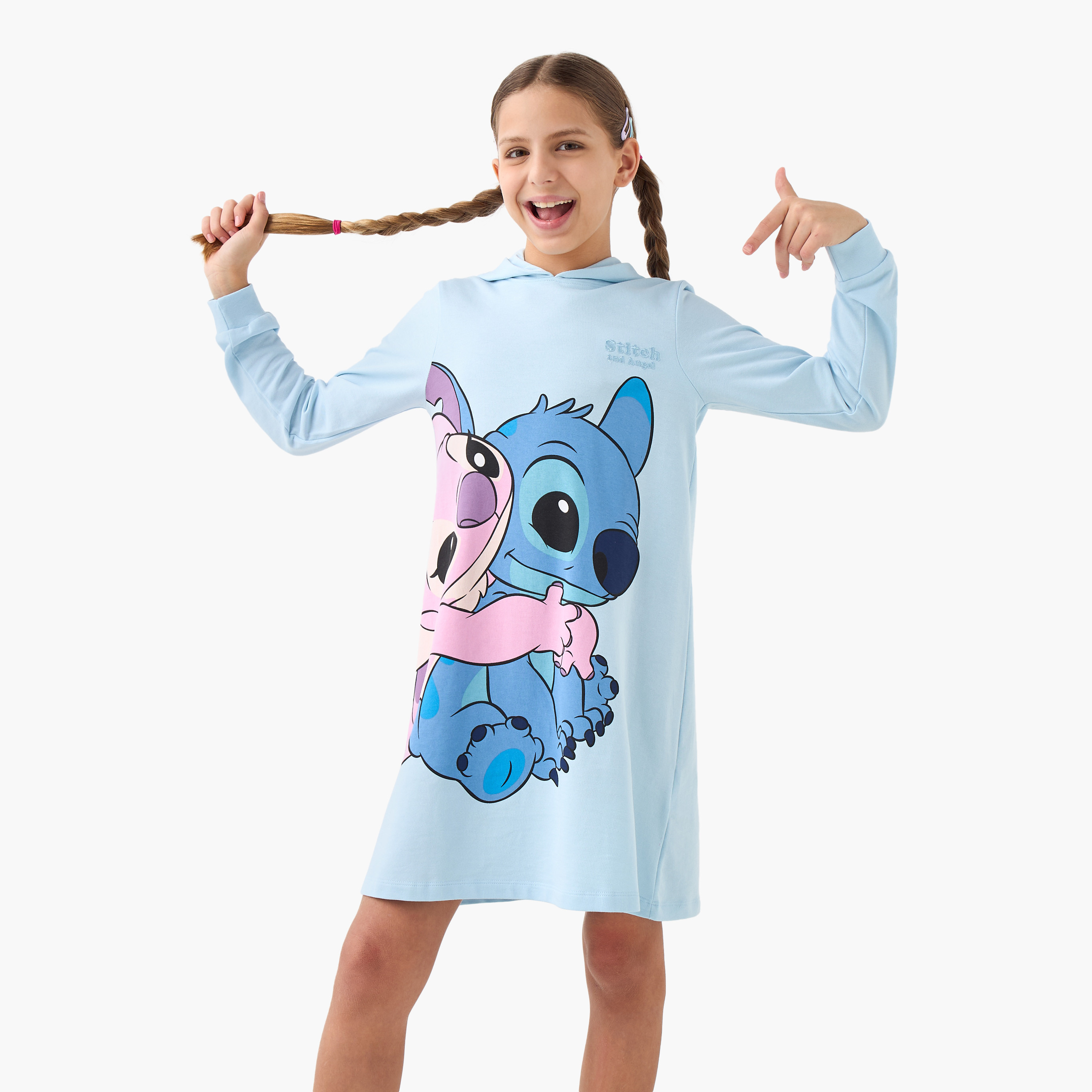 فستان نوم بقبعة وأكمام طويلة وطبعة شخصيتيّ ستيتش وأنجل من ديزني-girls-clothing-nightwear-image-1