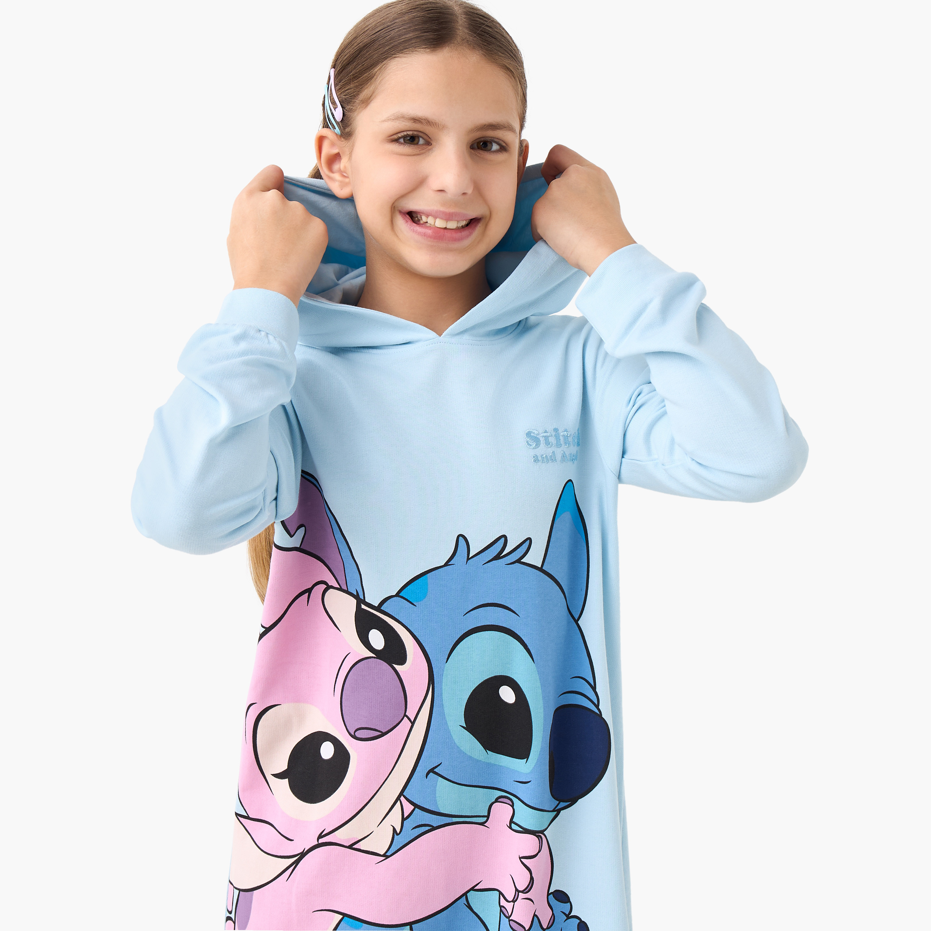 فستان نوم بقبعة وأكمام طويلة وطبعة شخصيتيّ ستيتش وأنجل من ديزني-girls-clothing-nightwear-image-4