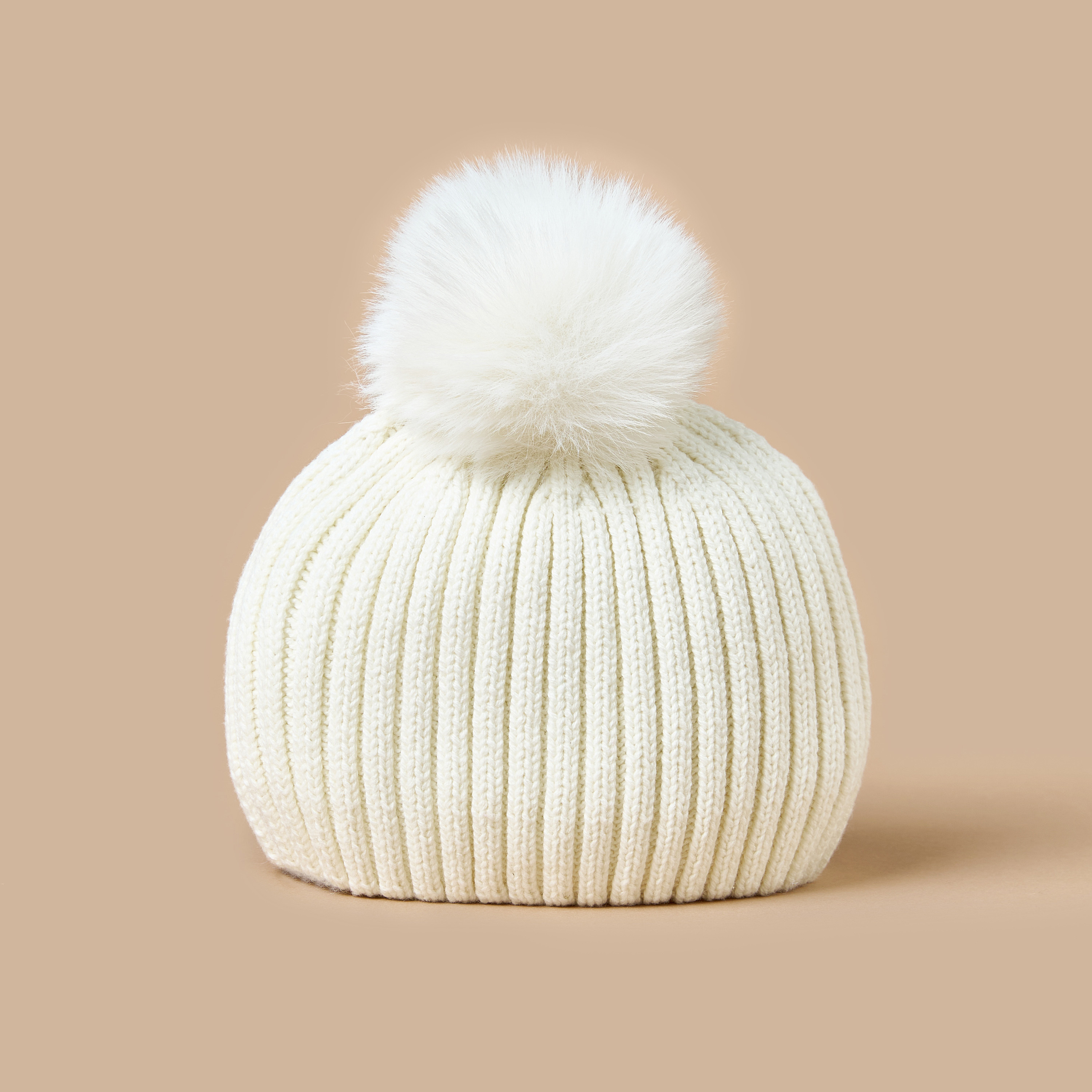 Juniors Textured Beanie Cap with Pom-Pom Detail-baby-girls-clothing-winterwear-winteraccessories-image-2