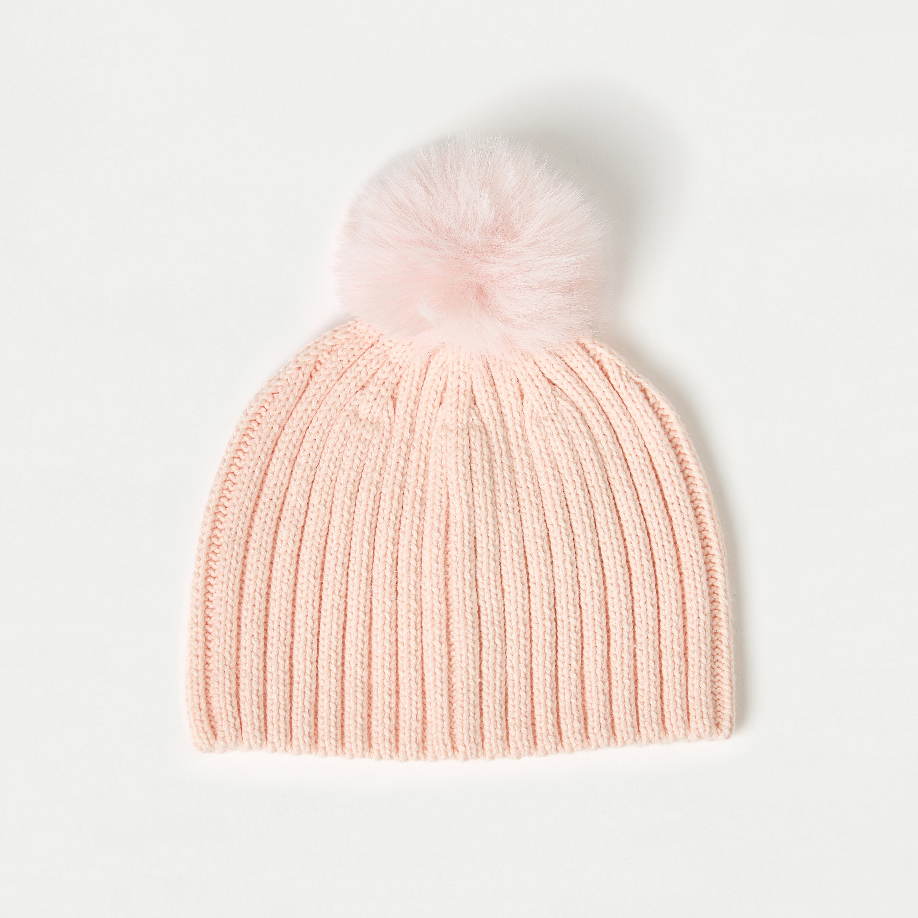 قبعة بيني بارزة الملمس بتفاصيل بوم بوم من جونيورز-baby-girls-clothing-winterwear-winteraccessories-image-1