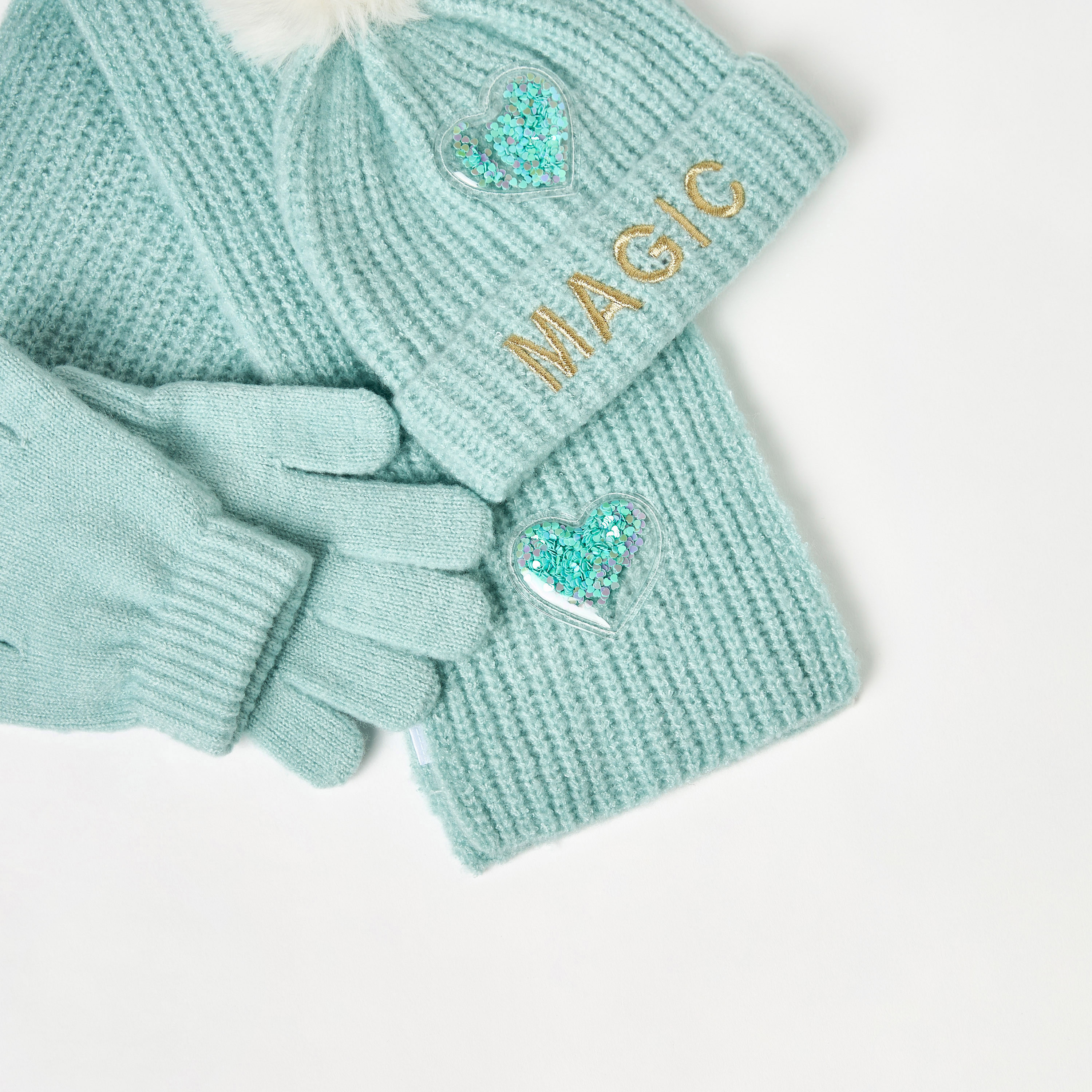 Juniors Heart Embellished Beanie Cap with Gloves and Scarf-girls-clothing-winterwear-winteraccessories-image-5