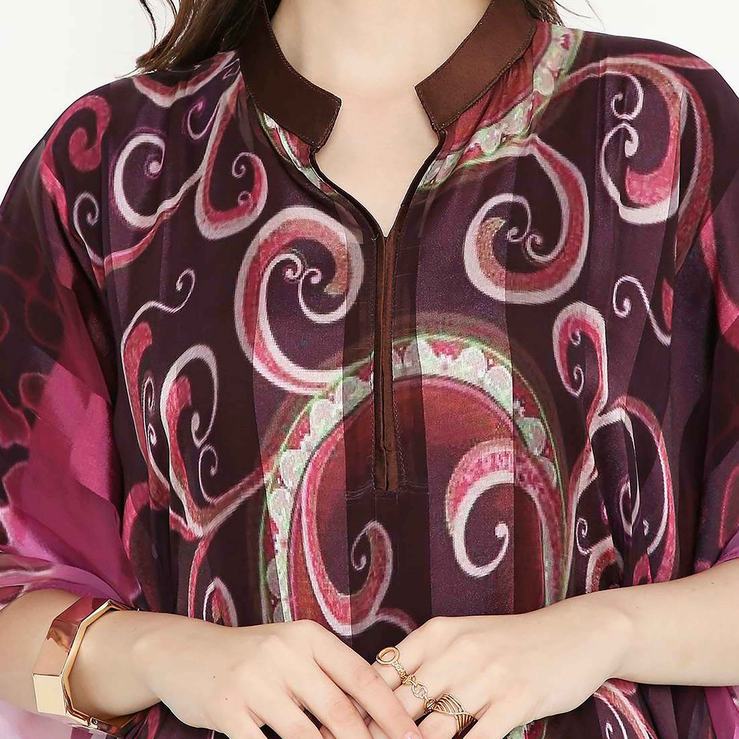 قفطان احتفالي نسائي متعدد الألوان مطبوع بياقة وأكمام واسعة من هانا آند سارة-women-arabicclothing-jalabiyas-image-2