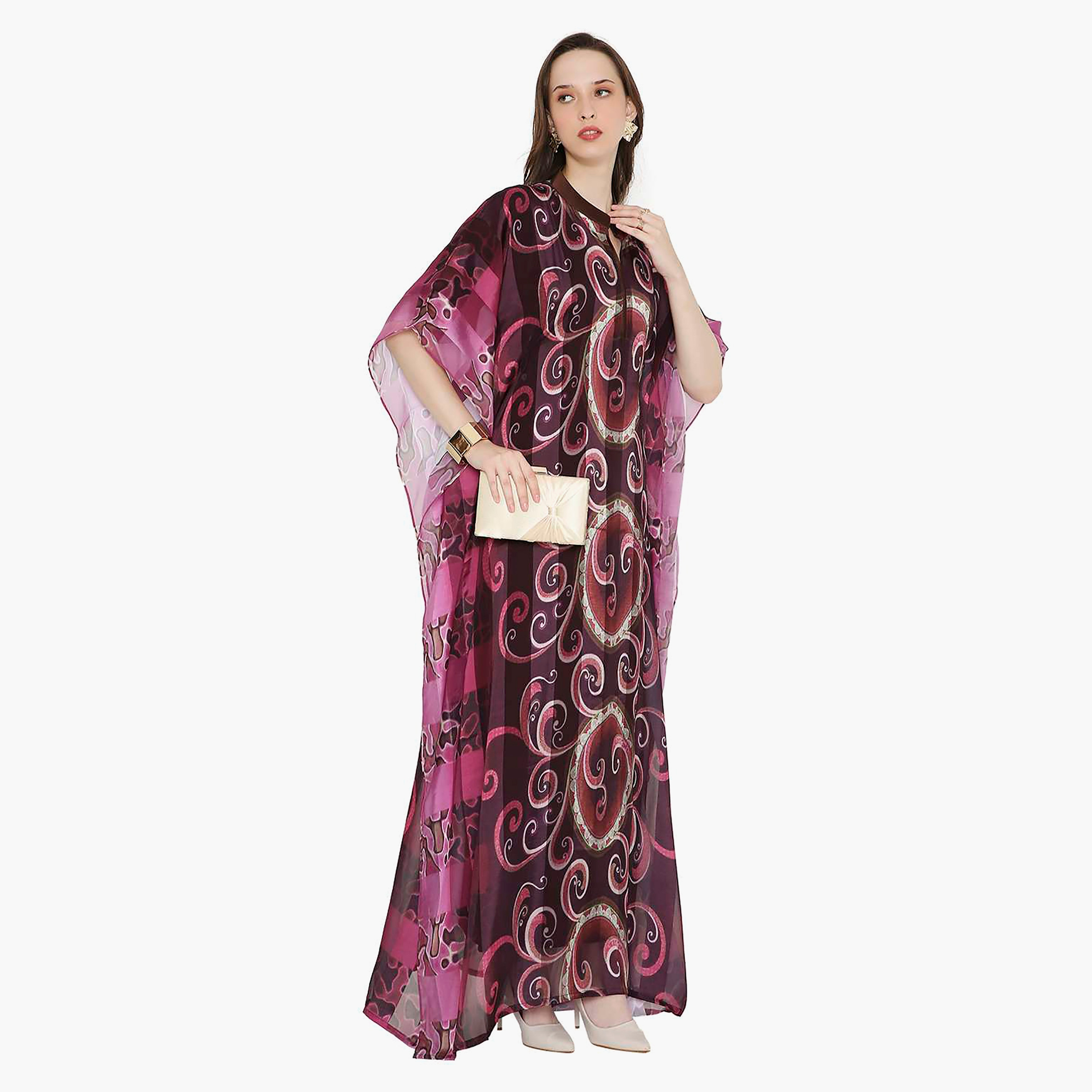 قفطان احتفالي نسائي متعدد الألوان مطبوع بياقة وأكمام واسعة من هانا آند سارة-women-arabicclothing-jalabiyas-image-3