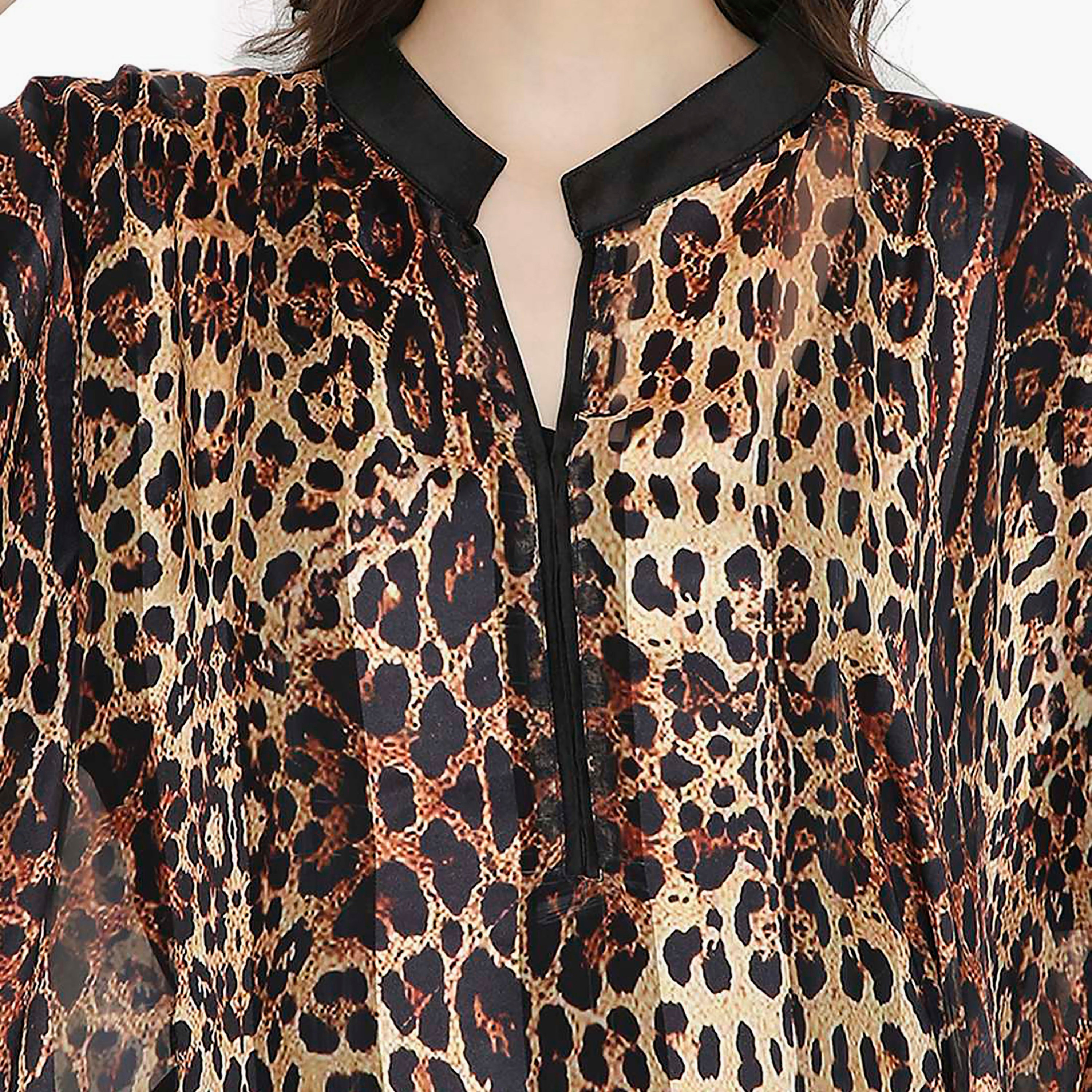 قفطان احتفالي نسائي بطبعة حيوانات وياقة وأكمام واسعة من هانا آند سارة-women-arabicclothing-jalabiyas-image-2