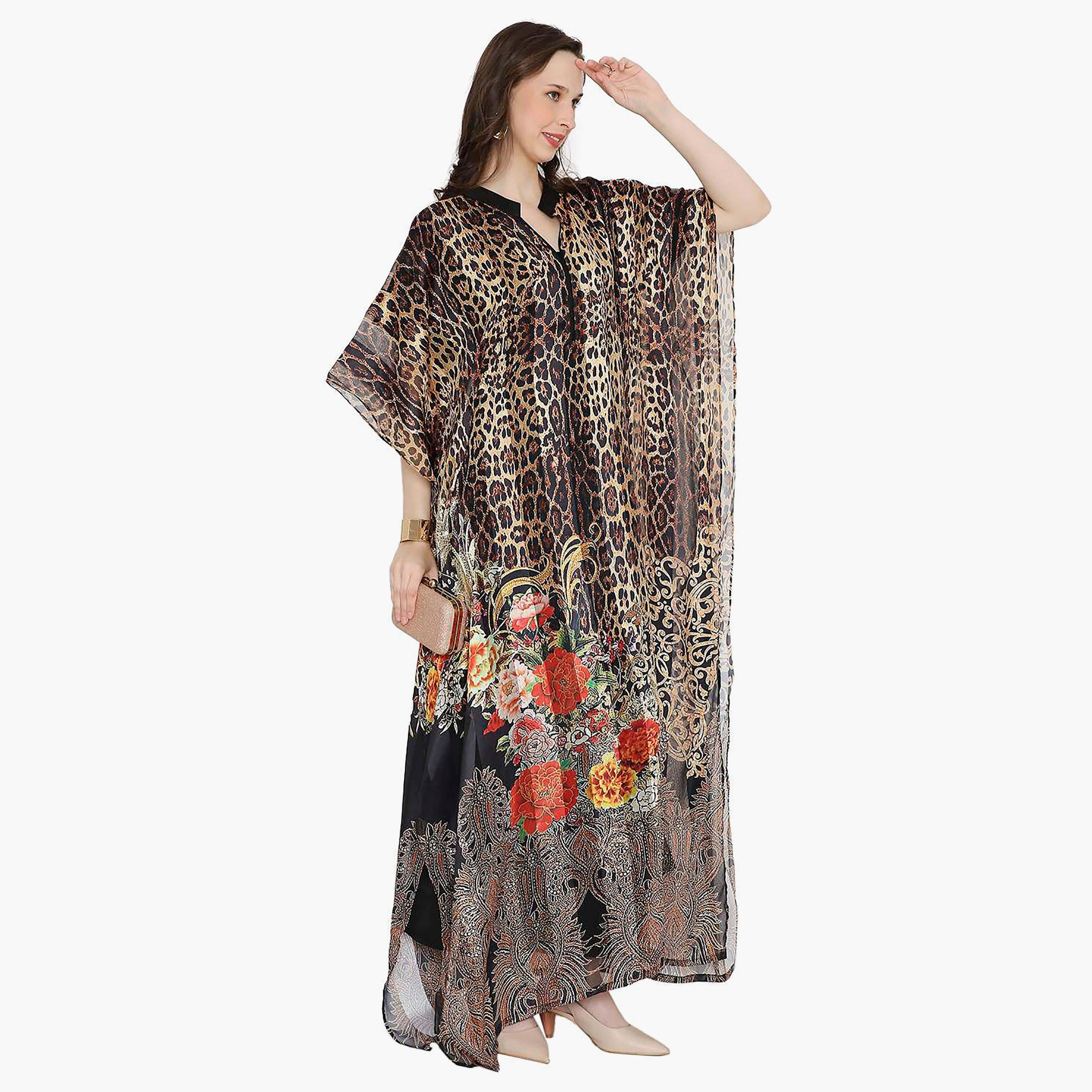 قفطان احتفالي نسائي بطبعة حيوانات وياقة وأكمام واسعة من هانا آند سارة-women-arabicclothing-jalabiyas-image-3