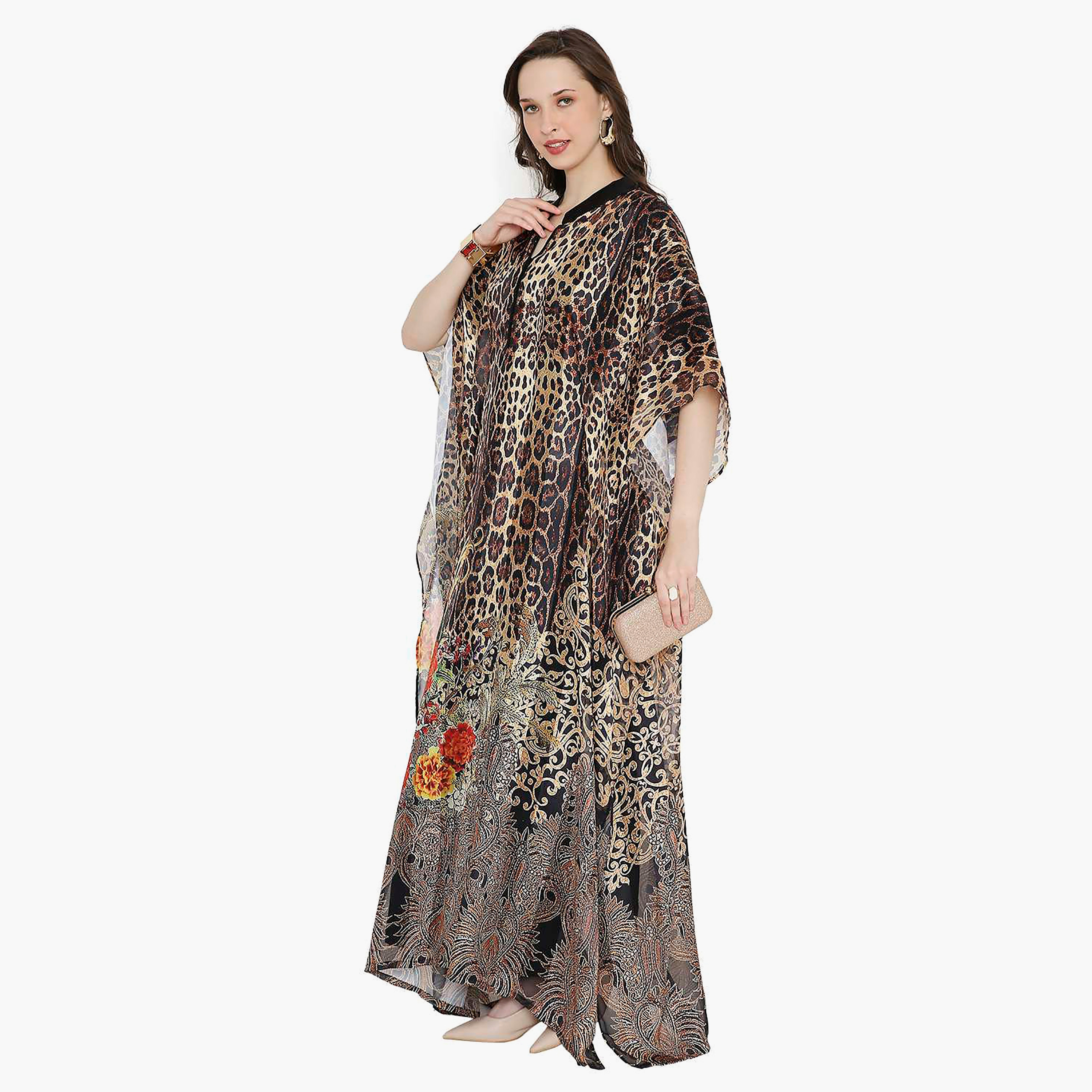 قفطان احتفالي نسائي بطبعة حيوانات وياقة وأكمام واسعة من هانا آند سارة-women-arabicclothing-jalabiyas-image-4