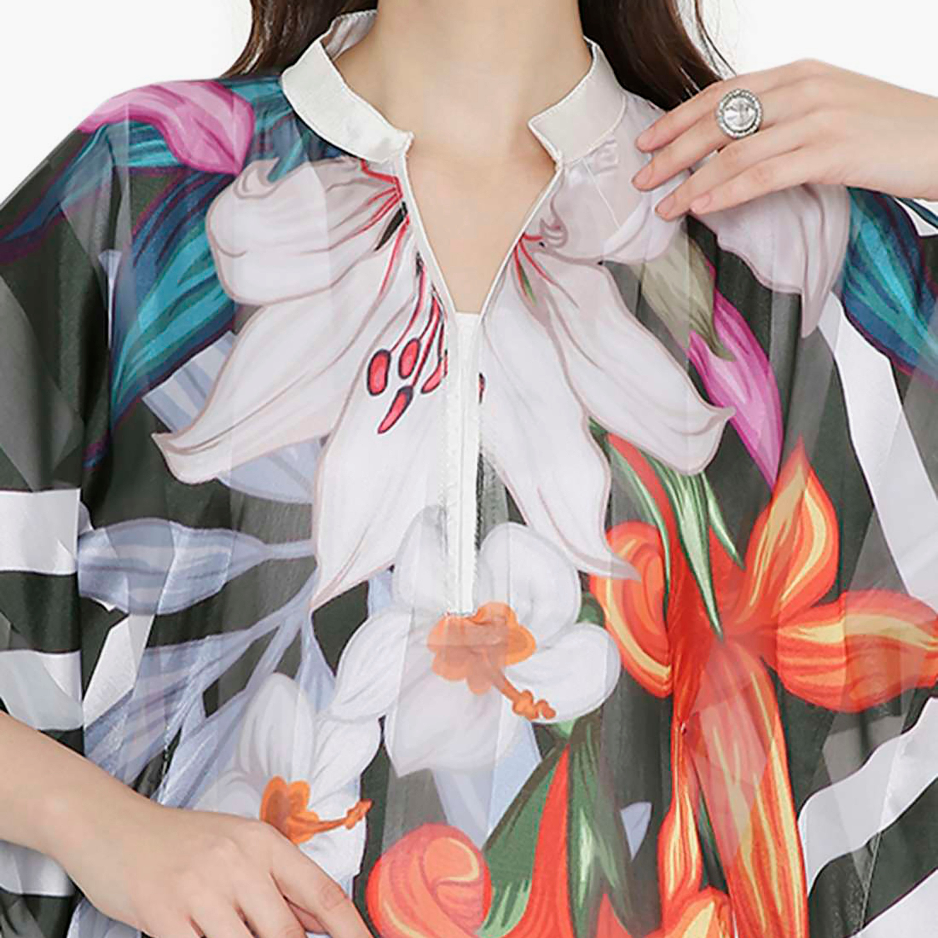 قفطان احتفالي نسائي متعدد الألوان بياقة وأكمام واسعة بنقشة زهور من هانا آند سارة-women-arabicclothing-jalabiyas-image-2