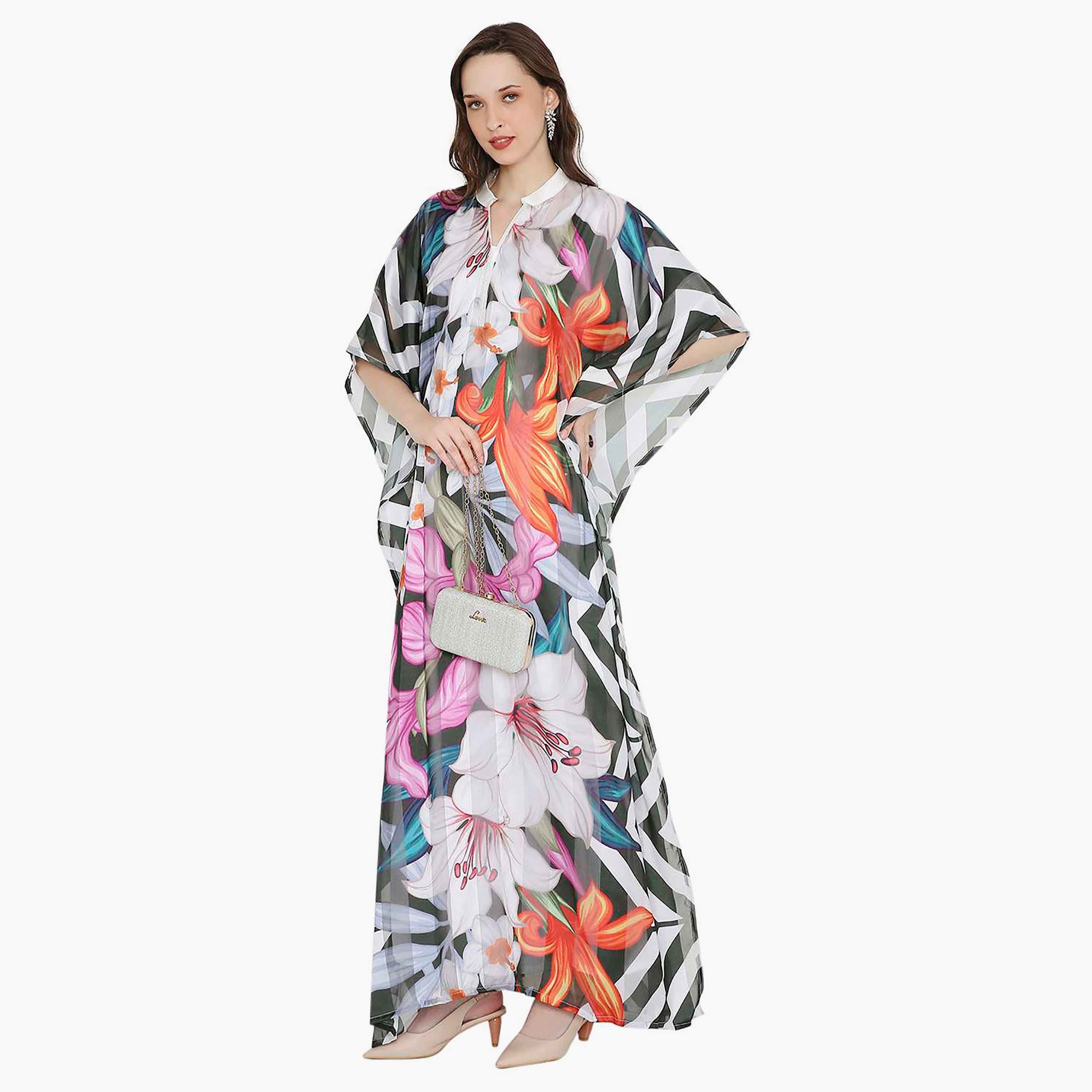 قفطان احتفالي نسائي متعدد الألوان بياقة وأكمام واسعة بنقشة زهور من هانا آند سارة-women-arabicclothing-jalabiyas-image-3
