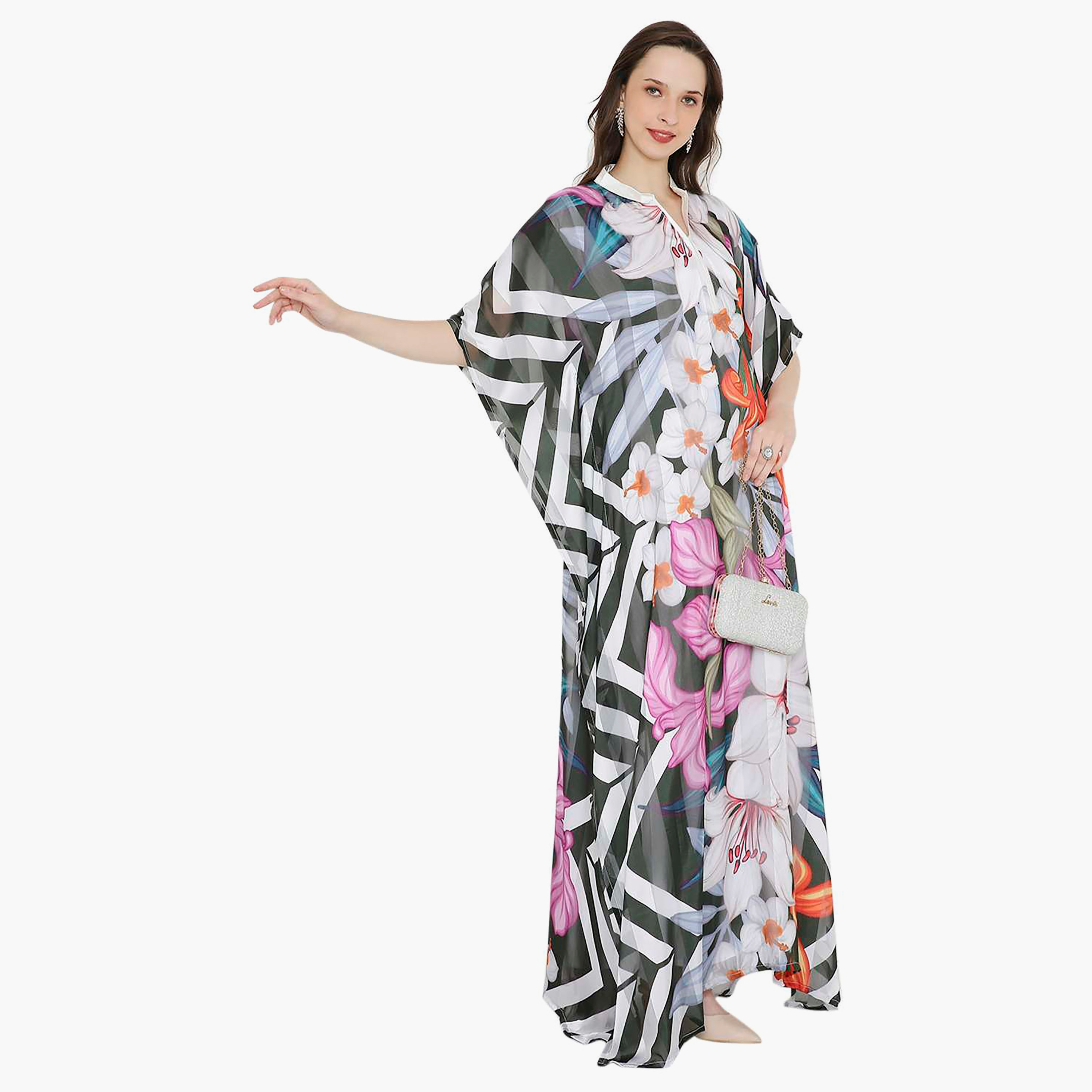 قفطان احتفالي نسائي متعدد الألوان بياقة وأكمام واسعة بنقشة زهور من هانا آند سارة-women-arabicclothing-jalabiyas-image-4