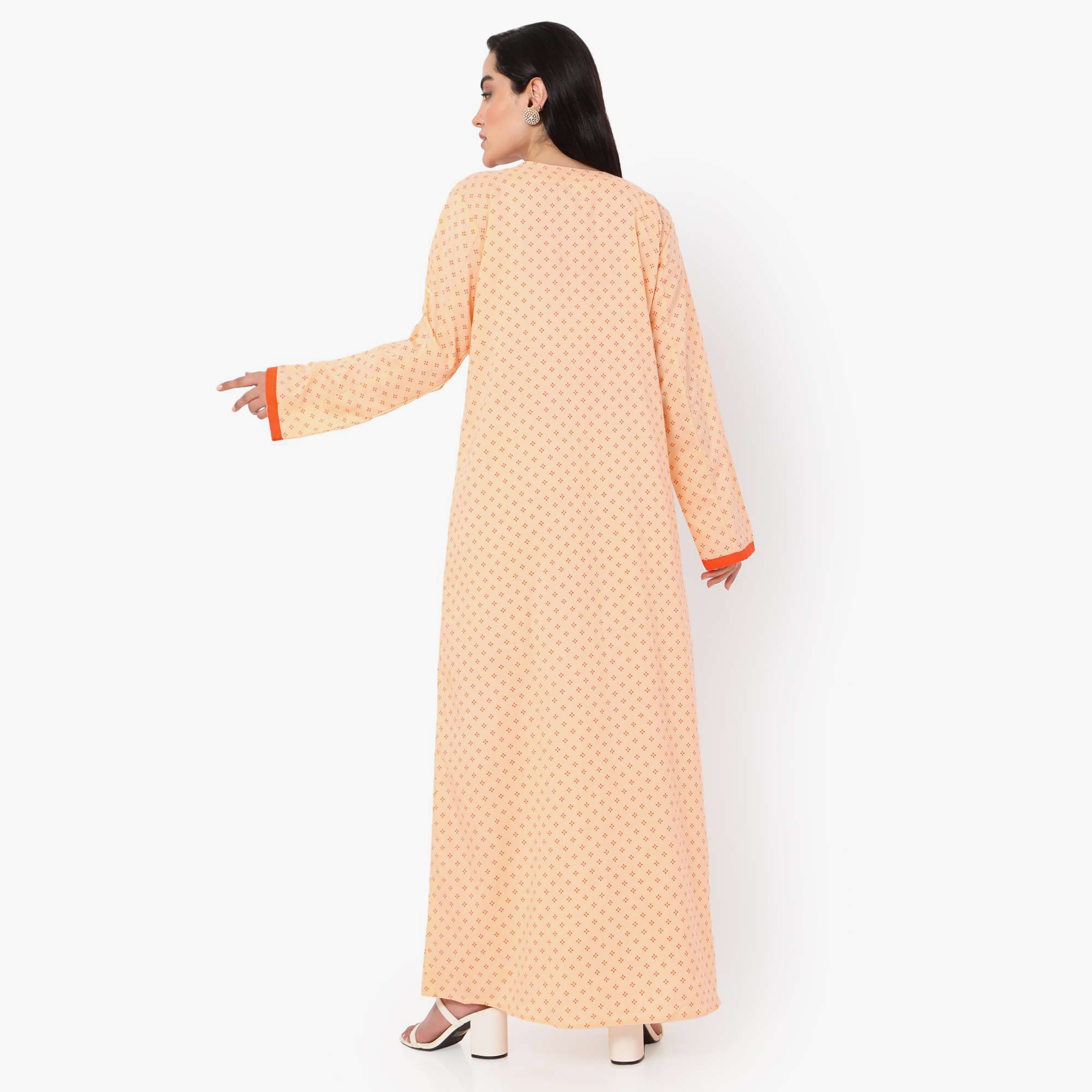 Hana & Sara Printed Embroidered Knot Neck Detail Women's Jalabiya-women-arabicclothing-jalabiyas-image-13