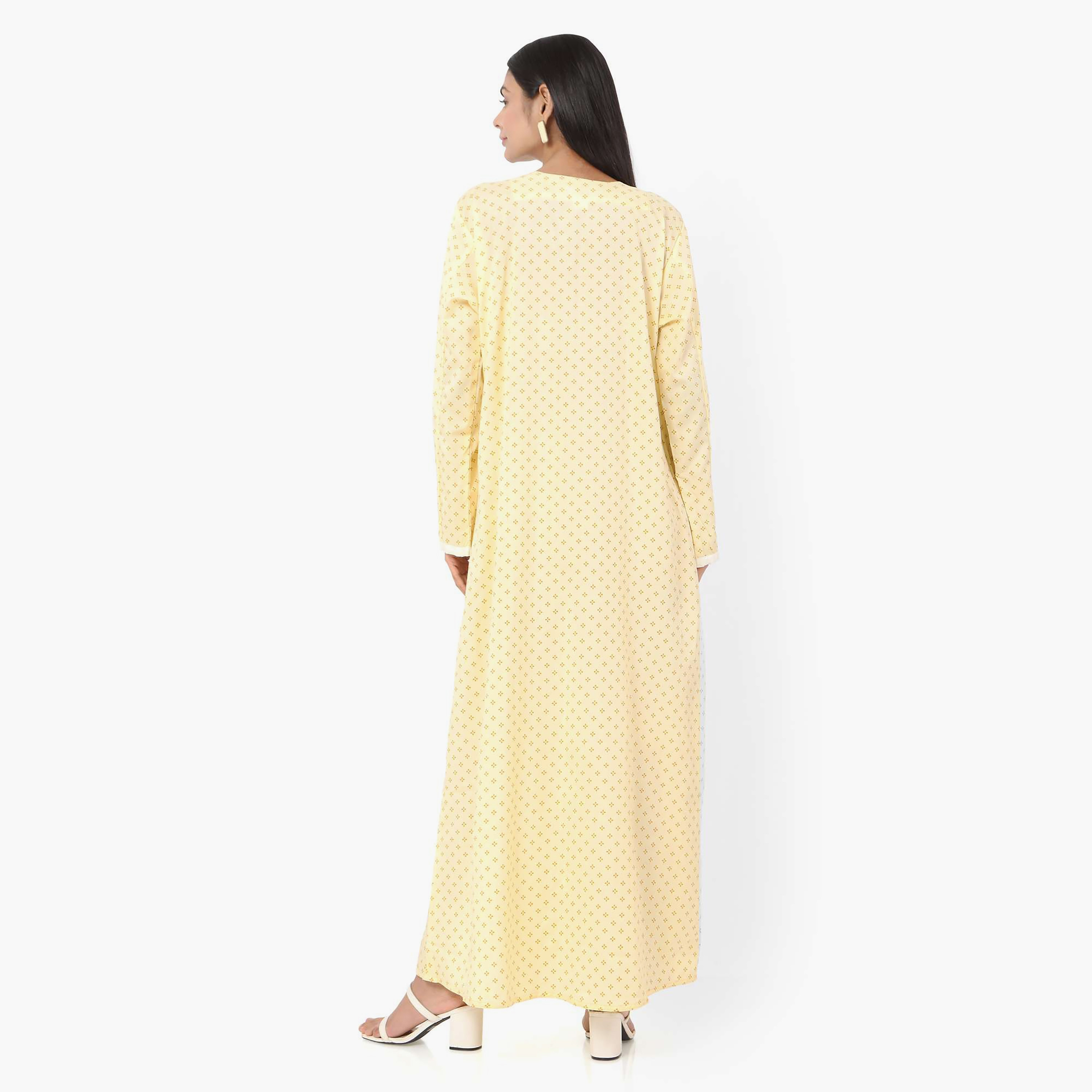 Hana & Sara Printed Embroidered Knot Neck Detail Women's Jalabiya-women-arabicclothing-jalabiyas-image-8