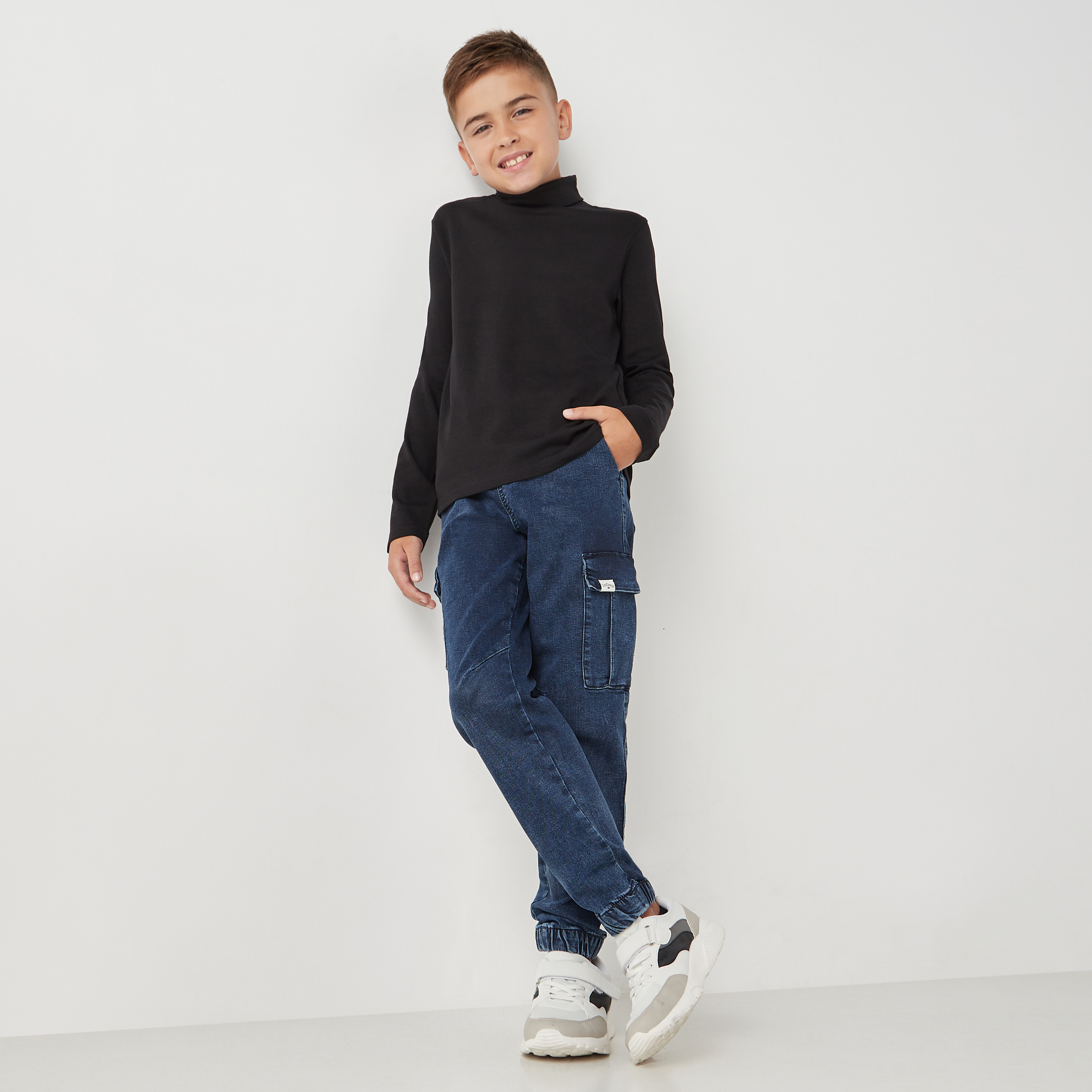 Juniors Solid Turtleneck T-Shirt with Long Sleeves-boys-clothing-tshirtsandpolos-image-2