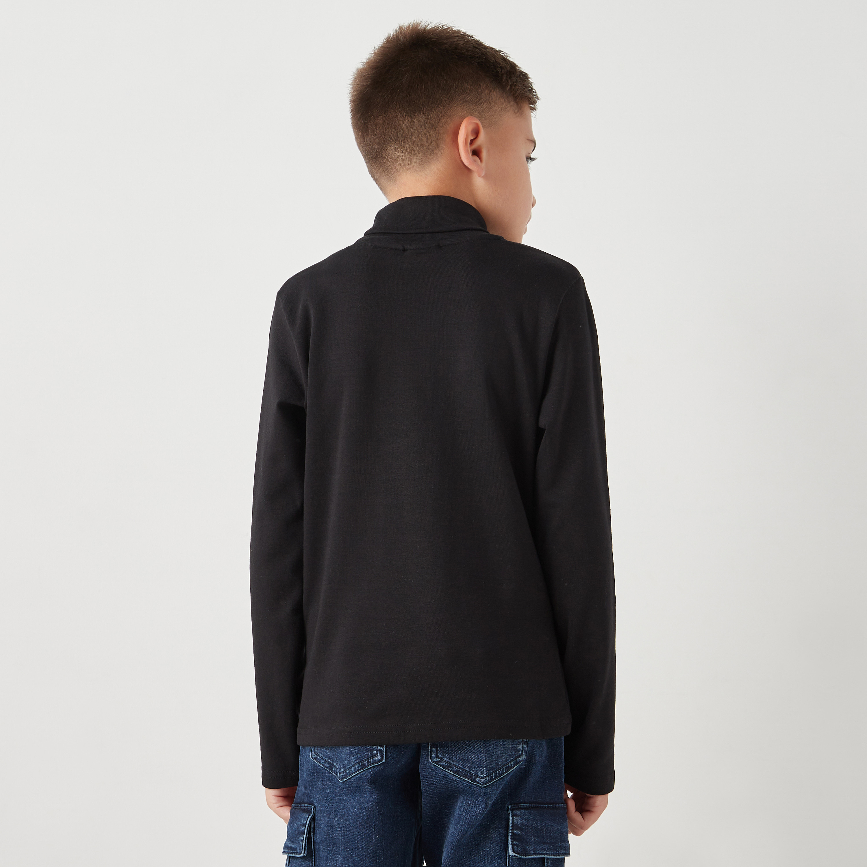 Juniors Solid Turtleneck T-Shirt with Long Sleeves-boys-clothing-tshirtsandpolos-image-3