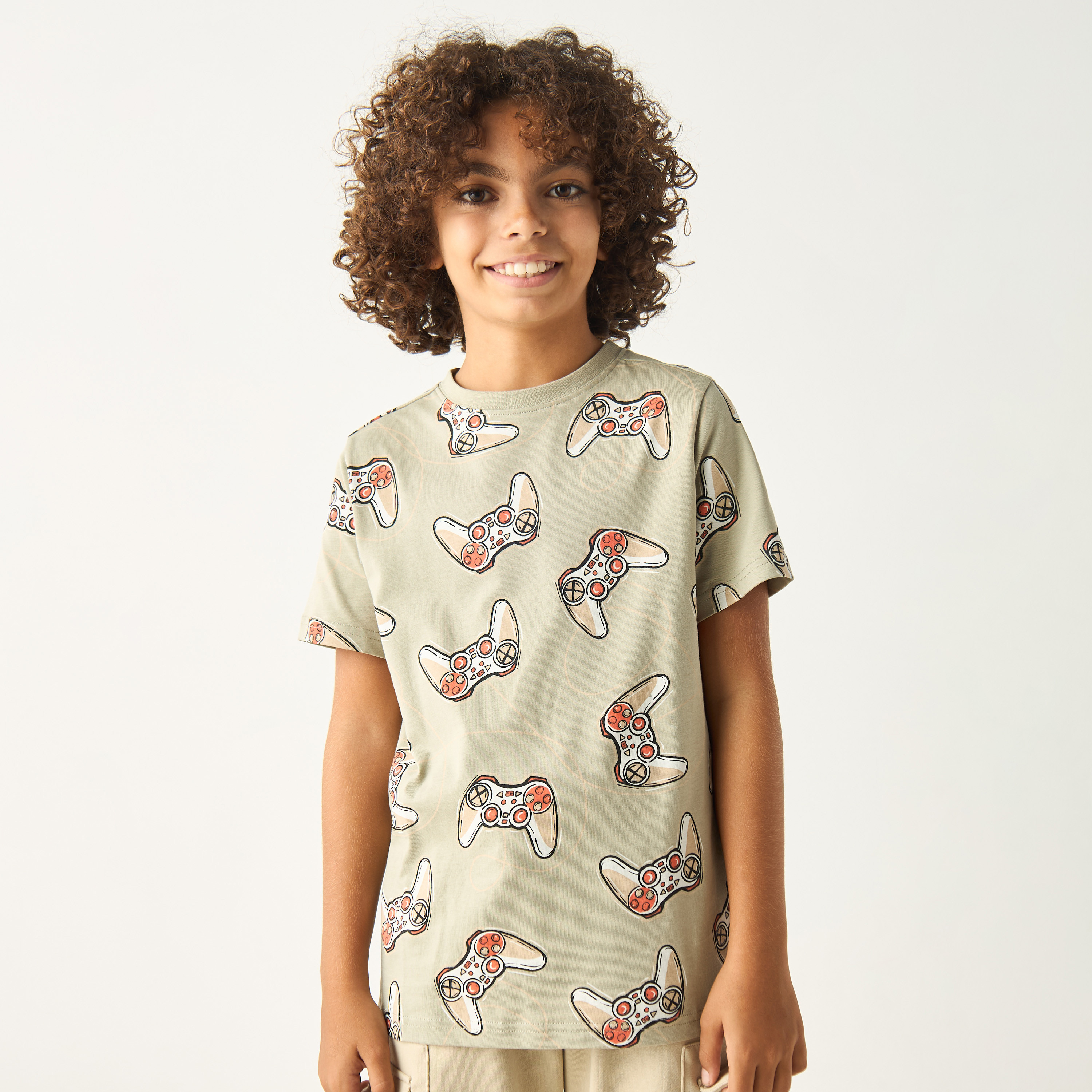 Juniors Gamer Print Crew Neck T-shirt with Short Sleeves-boys-clothing-tshirtsandpolos-image-1