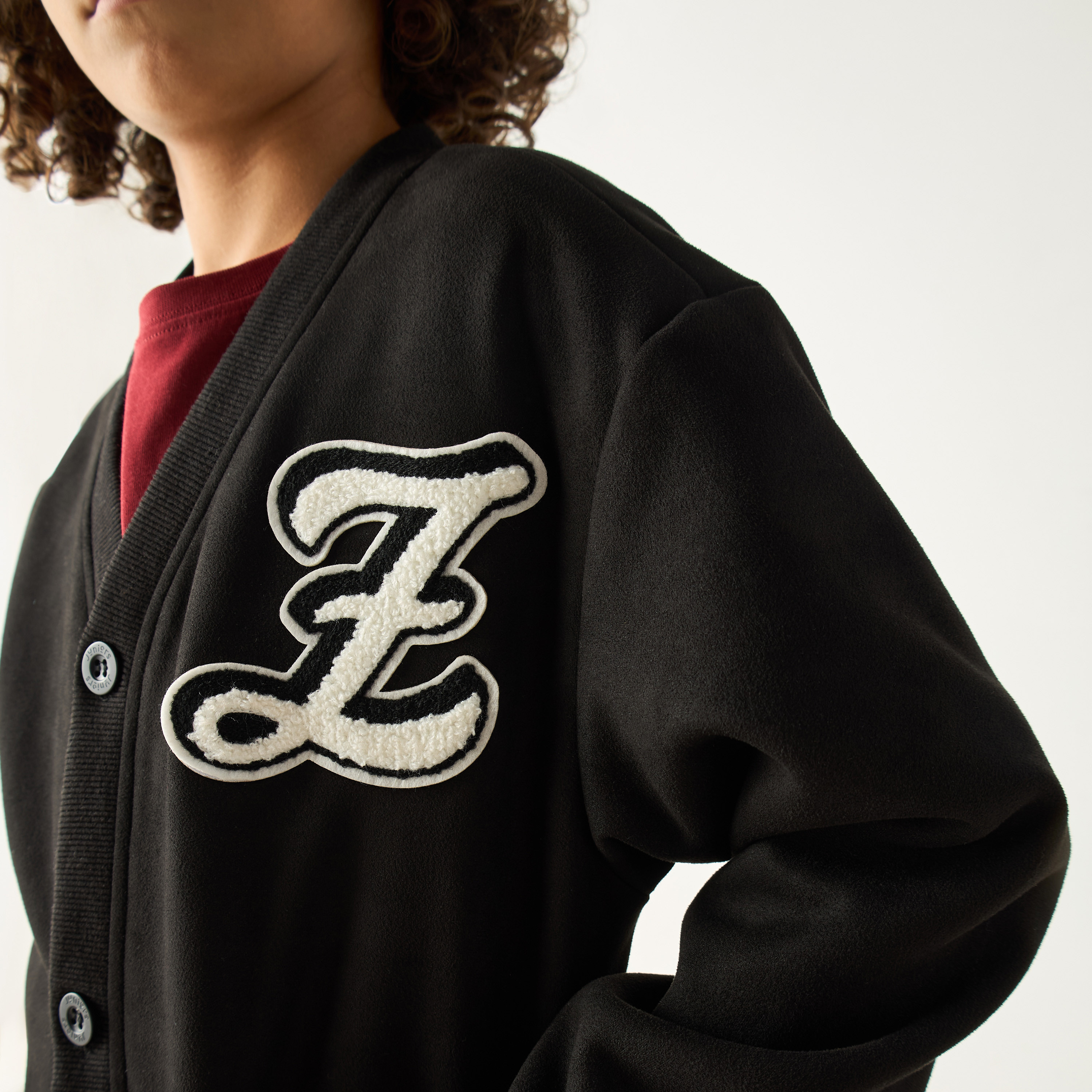 Juniors Applique Detail Long Sleeves Jacket with Pockets and Button Closure-boys-clothing-jacketsandcoats-image-4