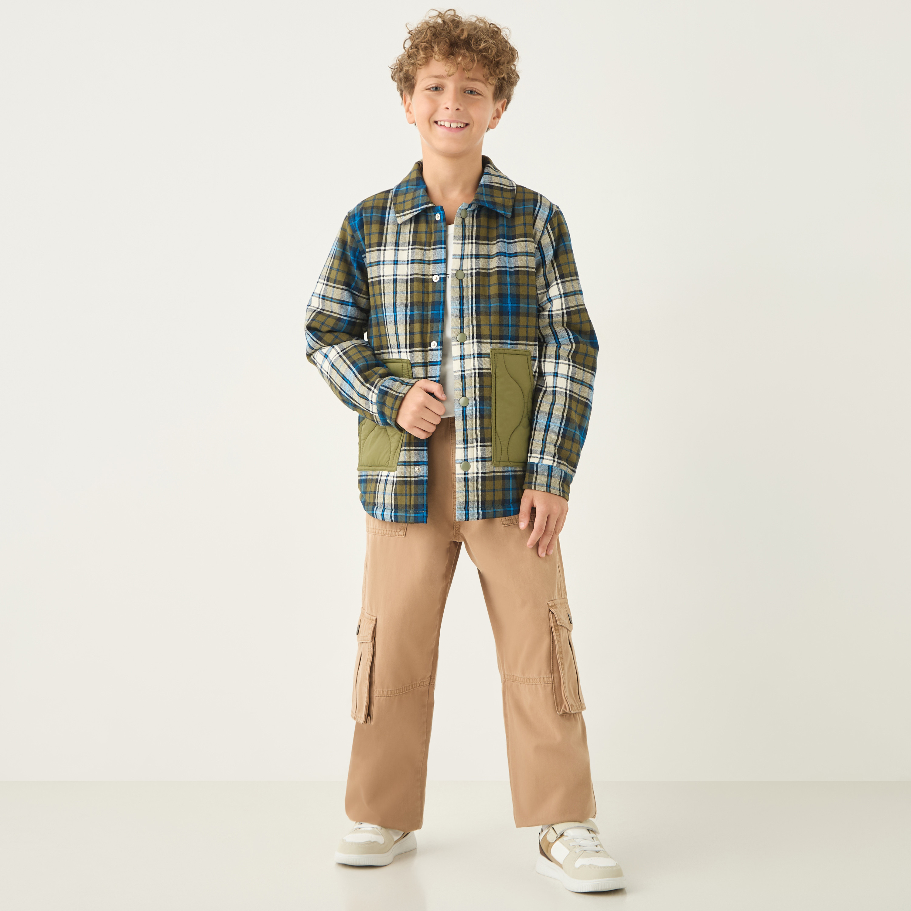 Juniors Checked Jacket with Pockets and Long Sleeves-boys-clothing-jacketsandcoats-image-2