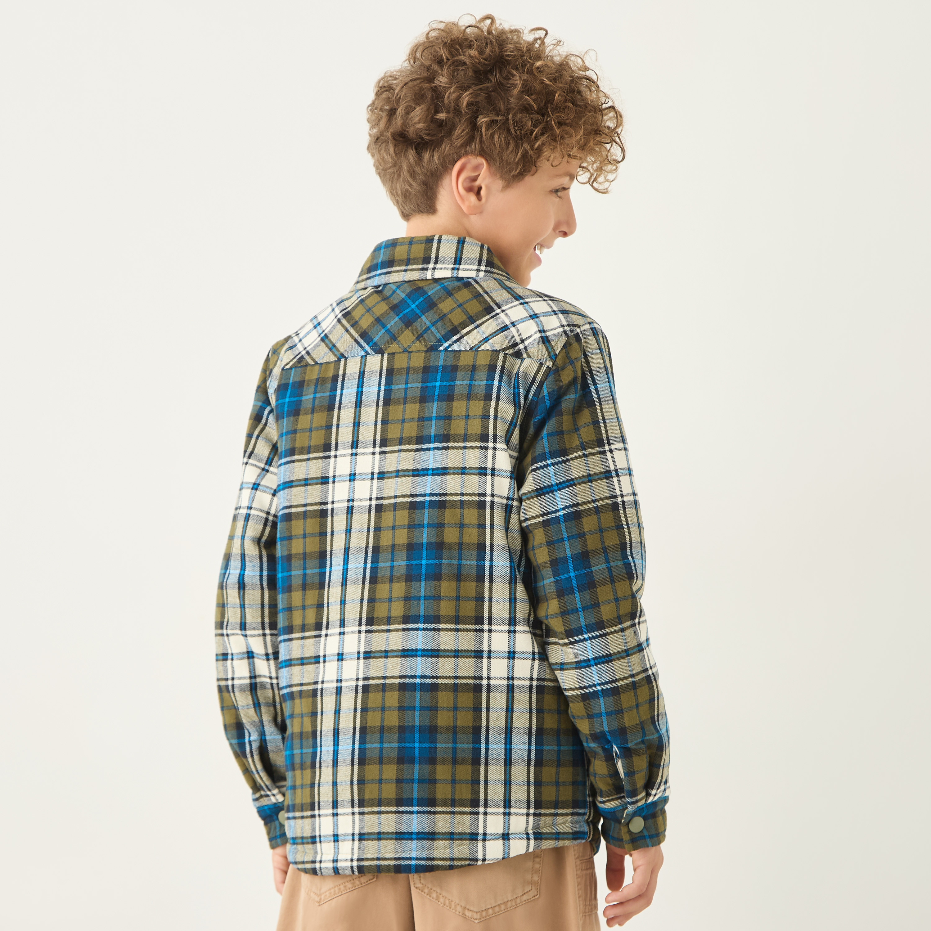 Juniors Checked Jacket with Pockets and Long Sleeves-boys-clothing-jacketsandcoats-image-3