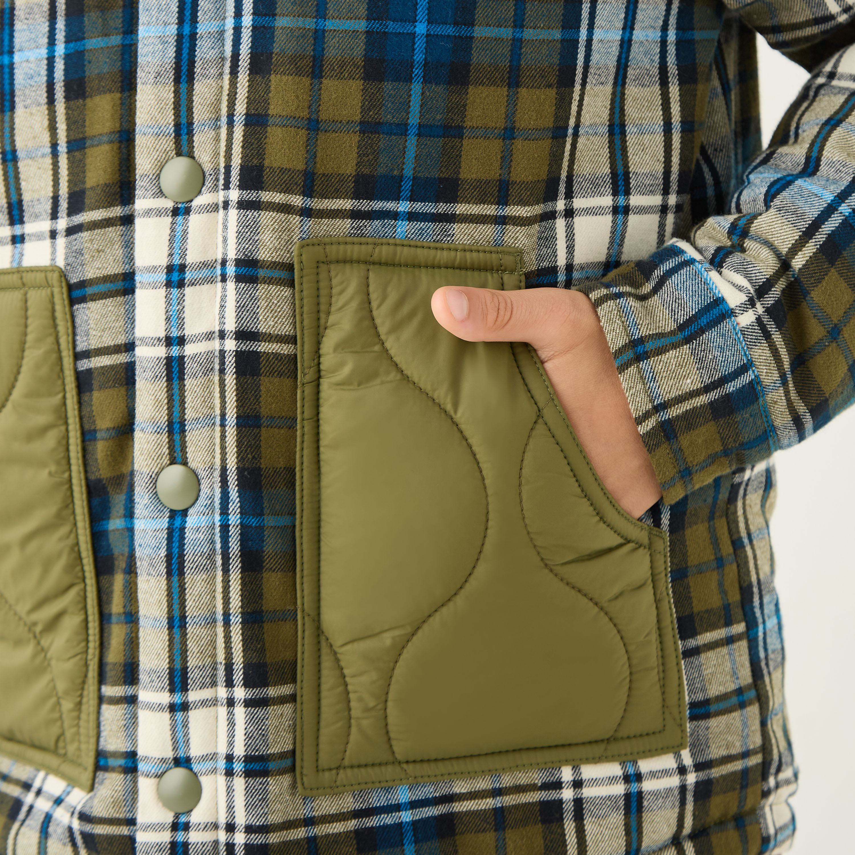 Juniors Checked Jacket with Pockets and Long Sleeves-boys-clothing-jacketsandcoats-image-4