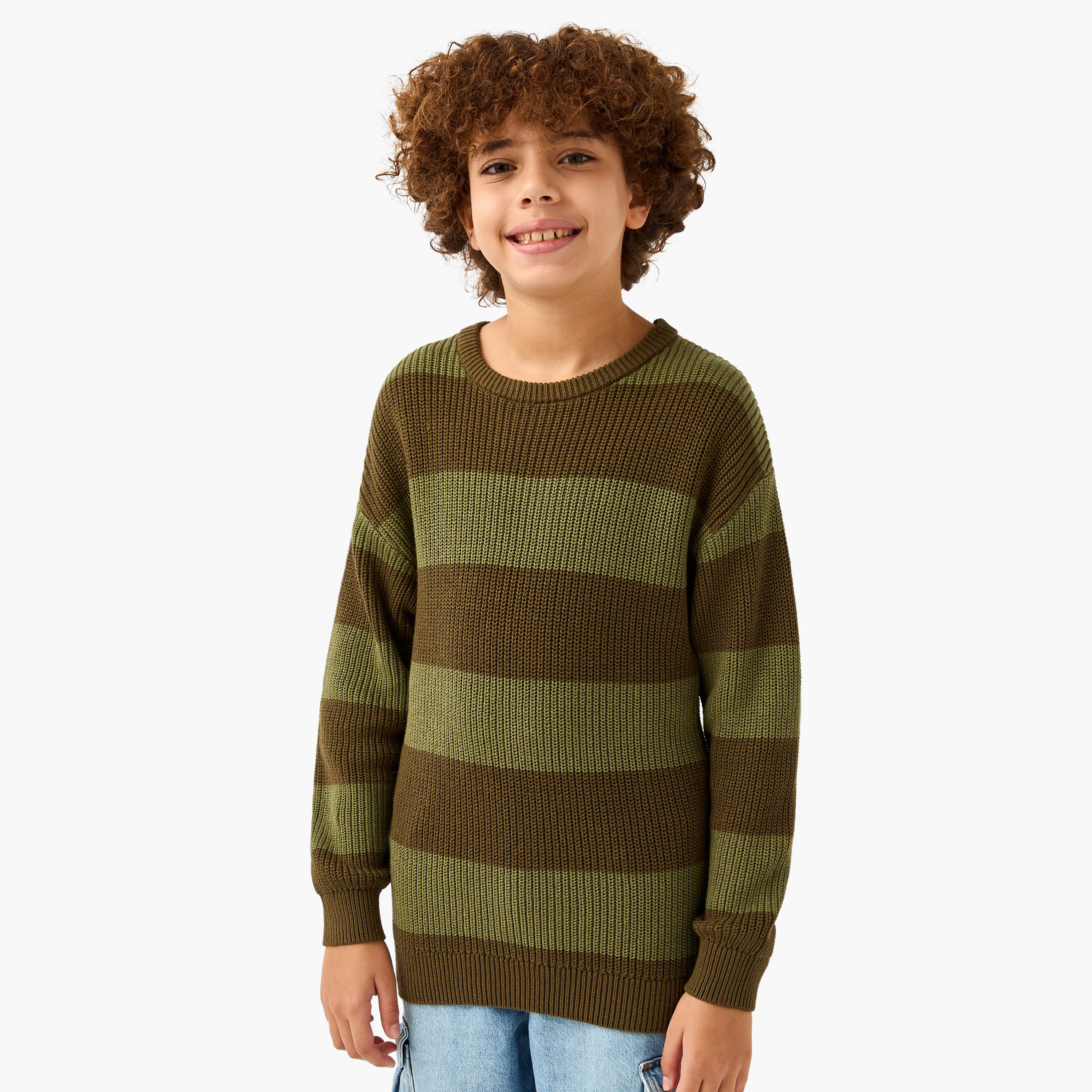 Juniors Striped Crew Neck Pullover with Long Sleeves-boys-clothing-jumpersandcardigans-image-1