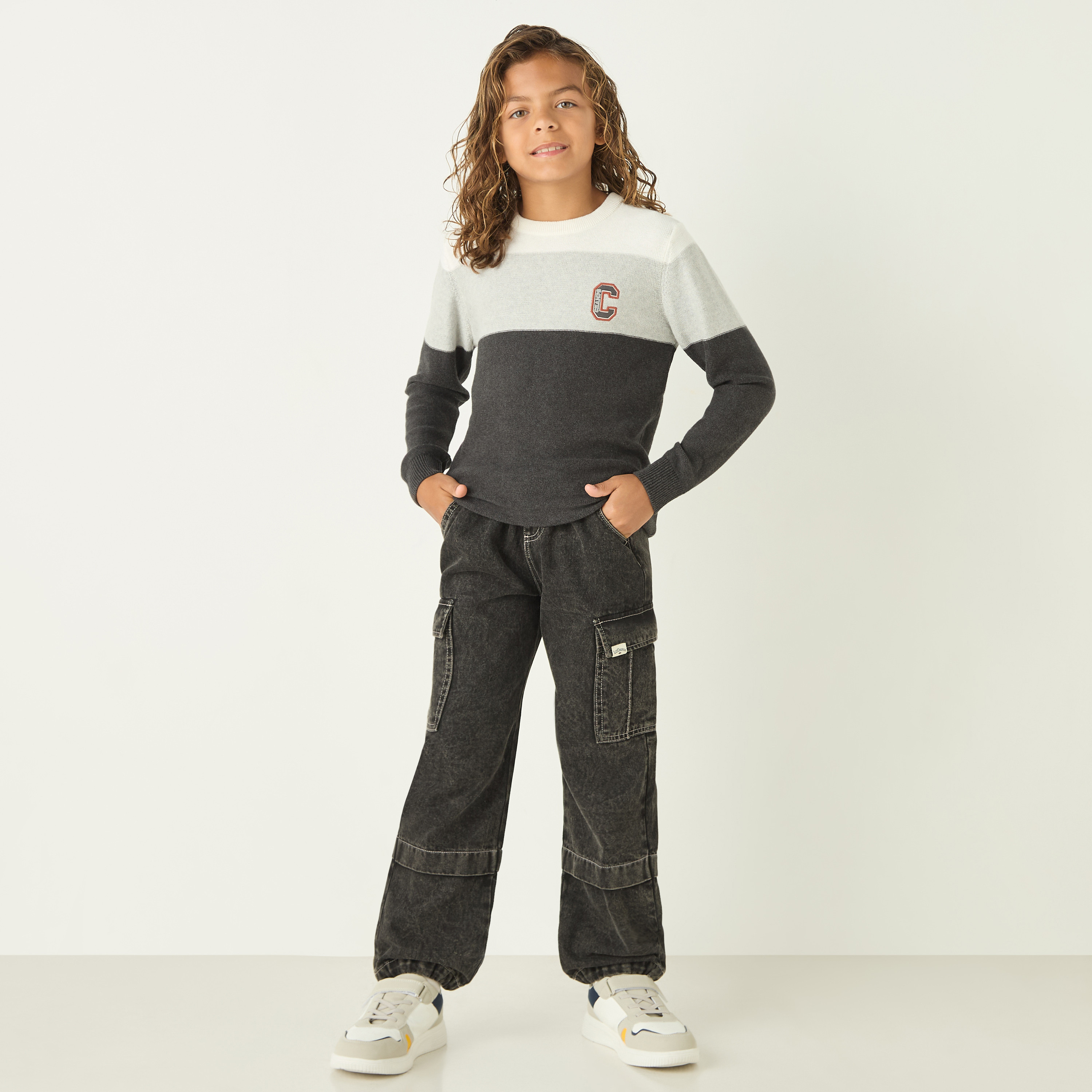 Juniors Striped Pullover with Crew Neck and Long Sleeves-boys-clothing-jumpersandcardigans-image-2