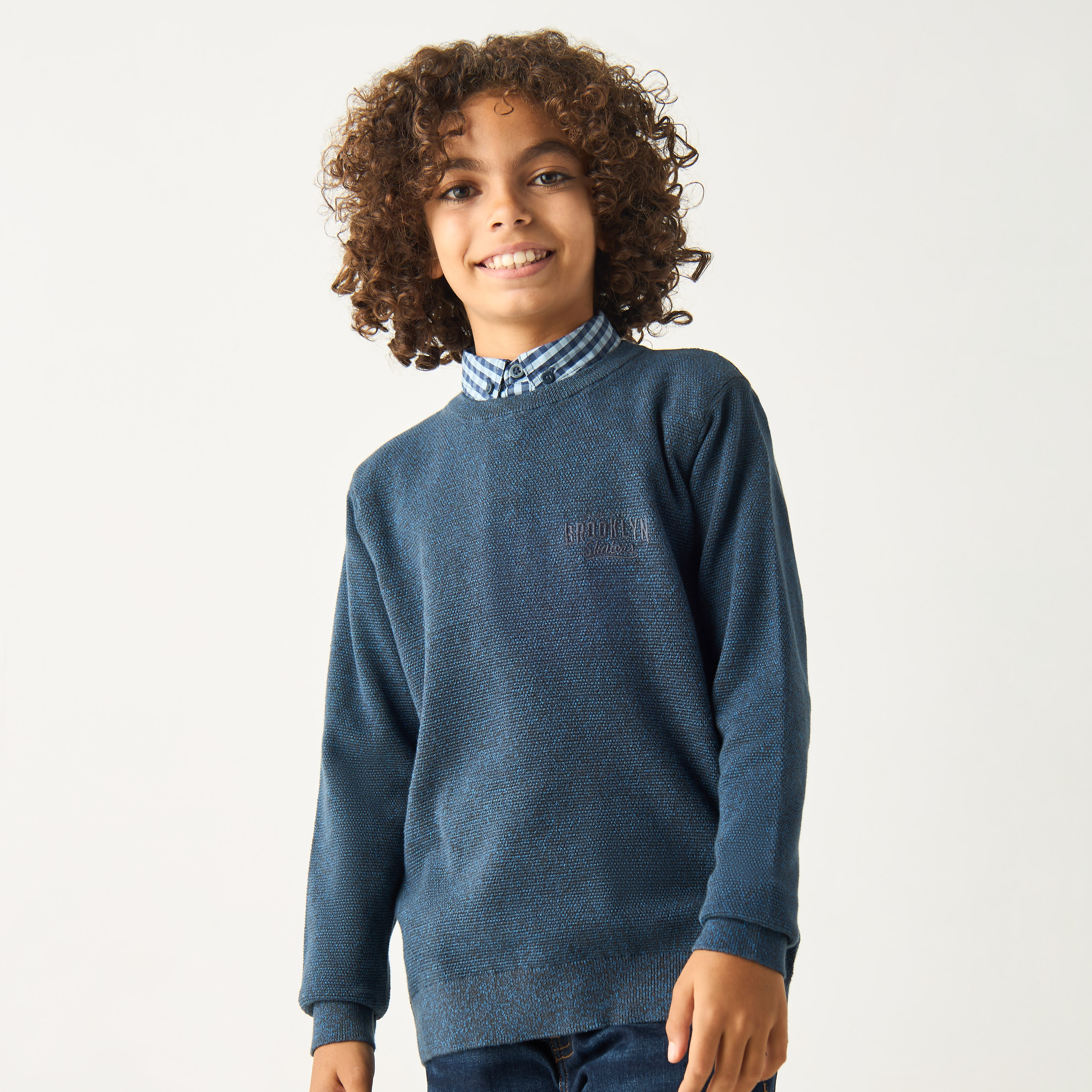 Juniors Textured Sweater with Long Sleeves and Crew Neck-boys-clothing-jumpersandcardigans-image-1