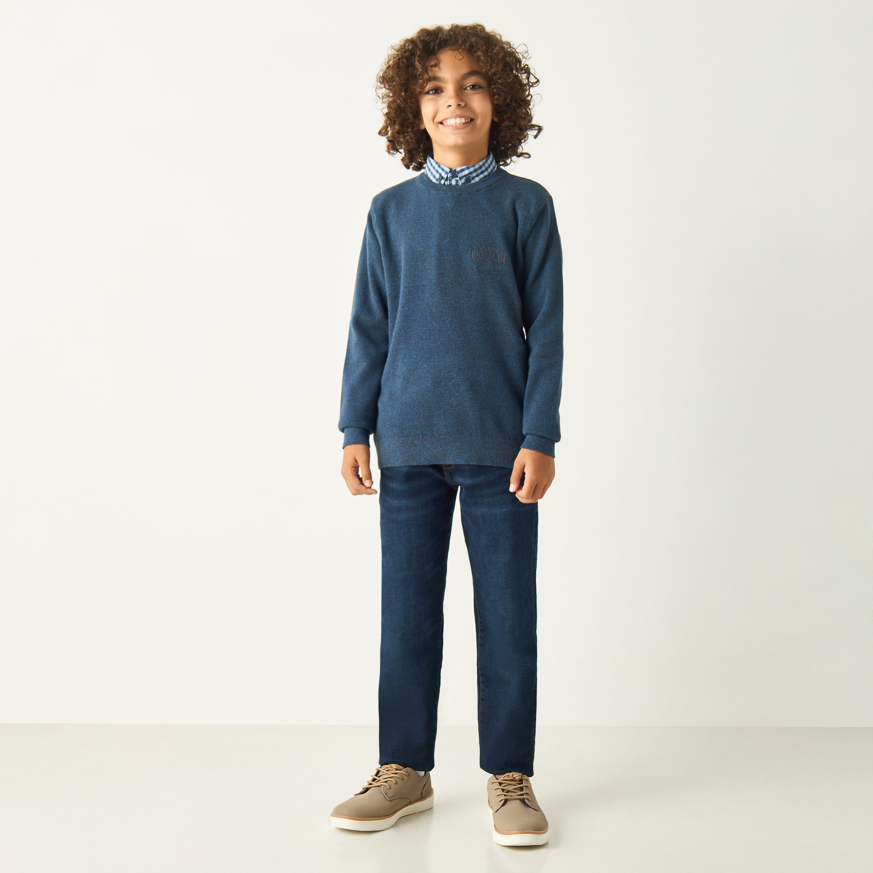 Juniors Textured Sweater with Long Sleeves and Crew Neck-boys-clothing-jumpersandcardigans-image-2