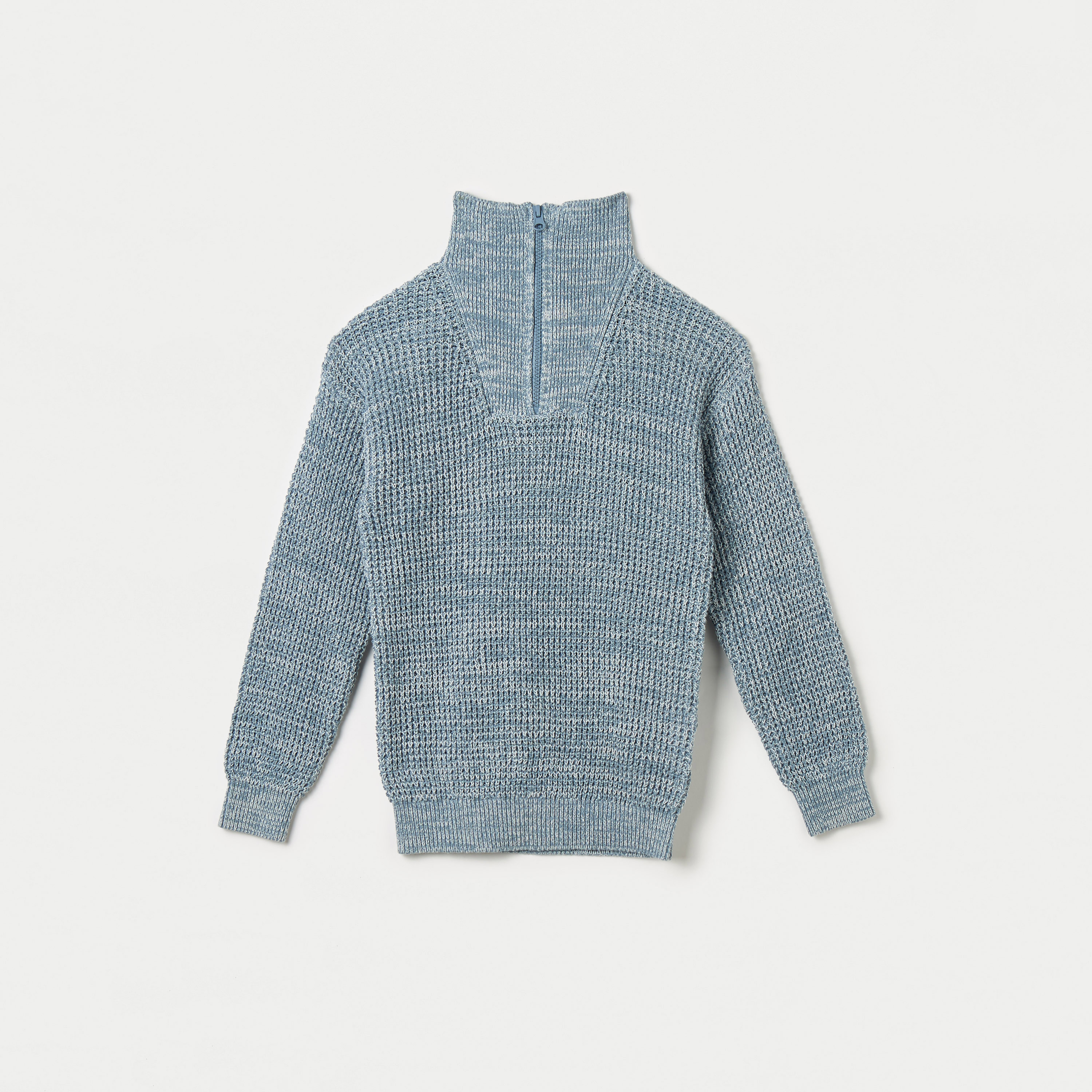 Juniors Textured High Neck Pullover with Long Sleeves and Zip Closure-boys-clothing-jumpersandcardigans-image-1