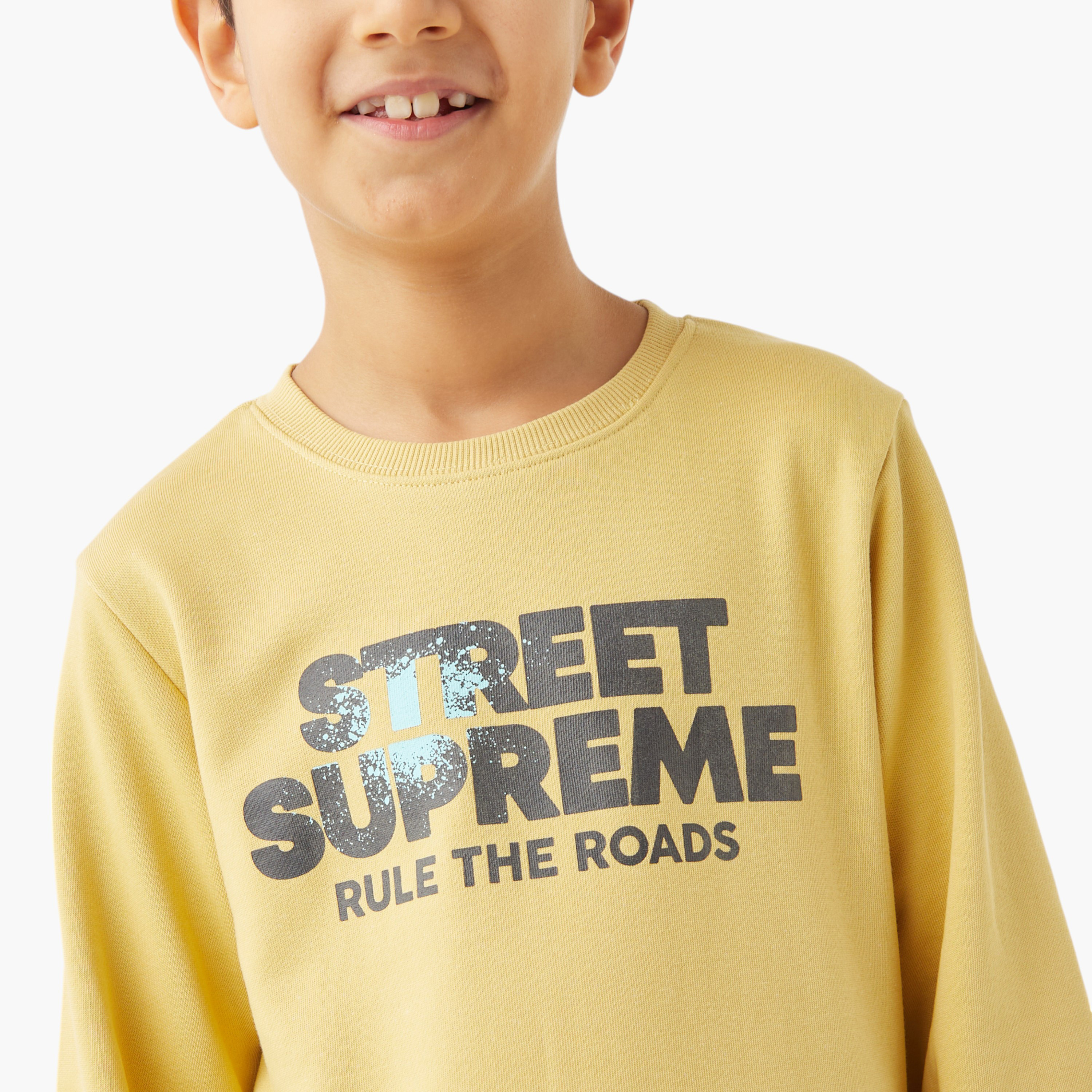 Juniors Graphic Print Crew Neck Sweatshirt with Long Sleeves-boys-clothing-sweatshirts-image-4