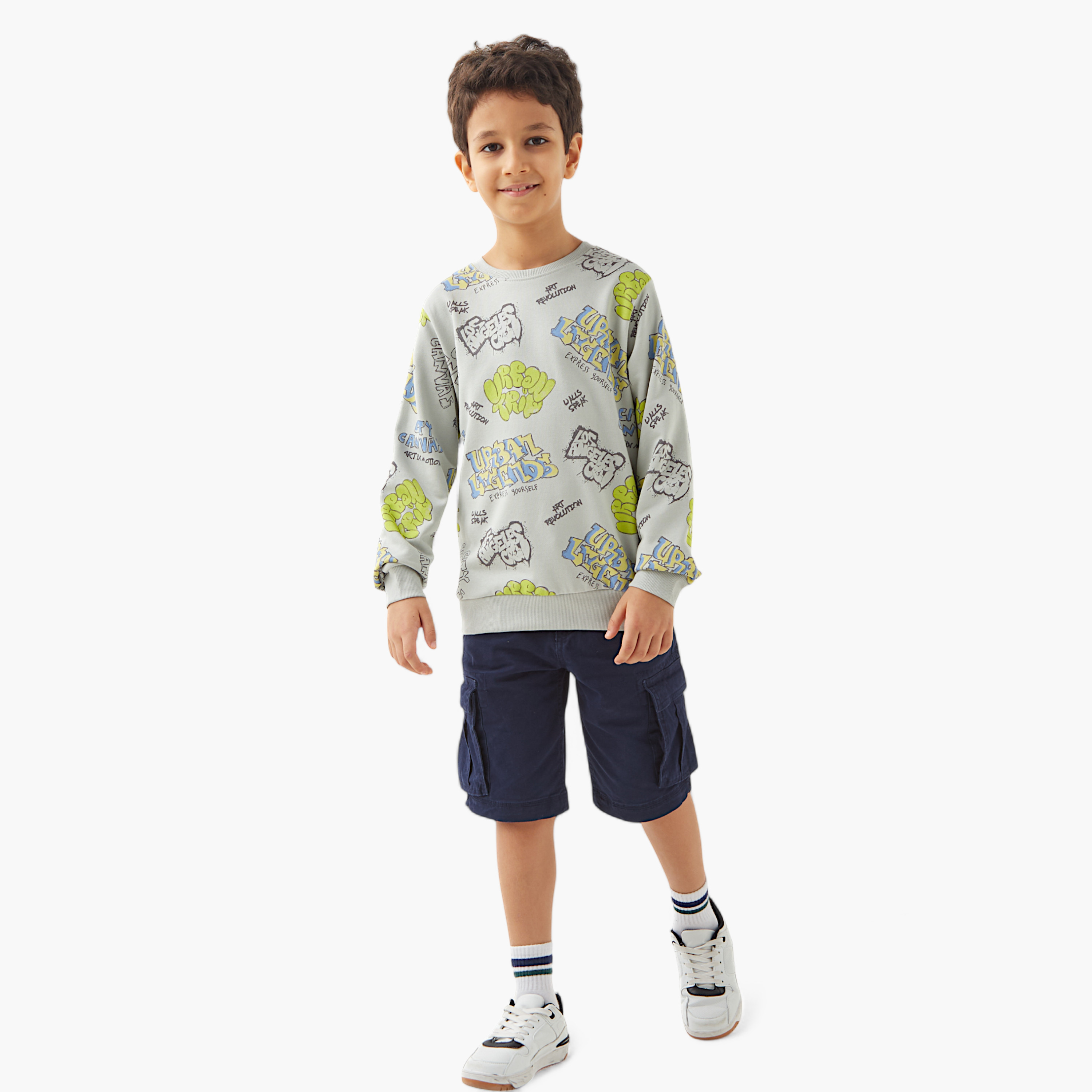 Juniors Graphic Print Crew Neck Sweatshirt with Long Sleeves-boys-clothing-sweatshirts-image-2
