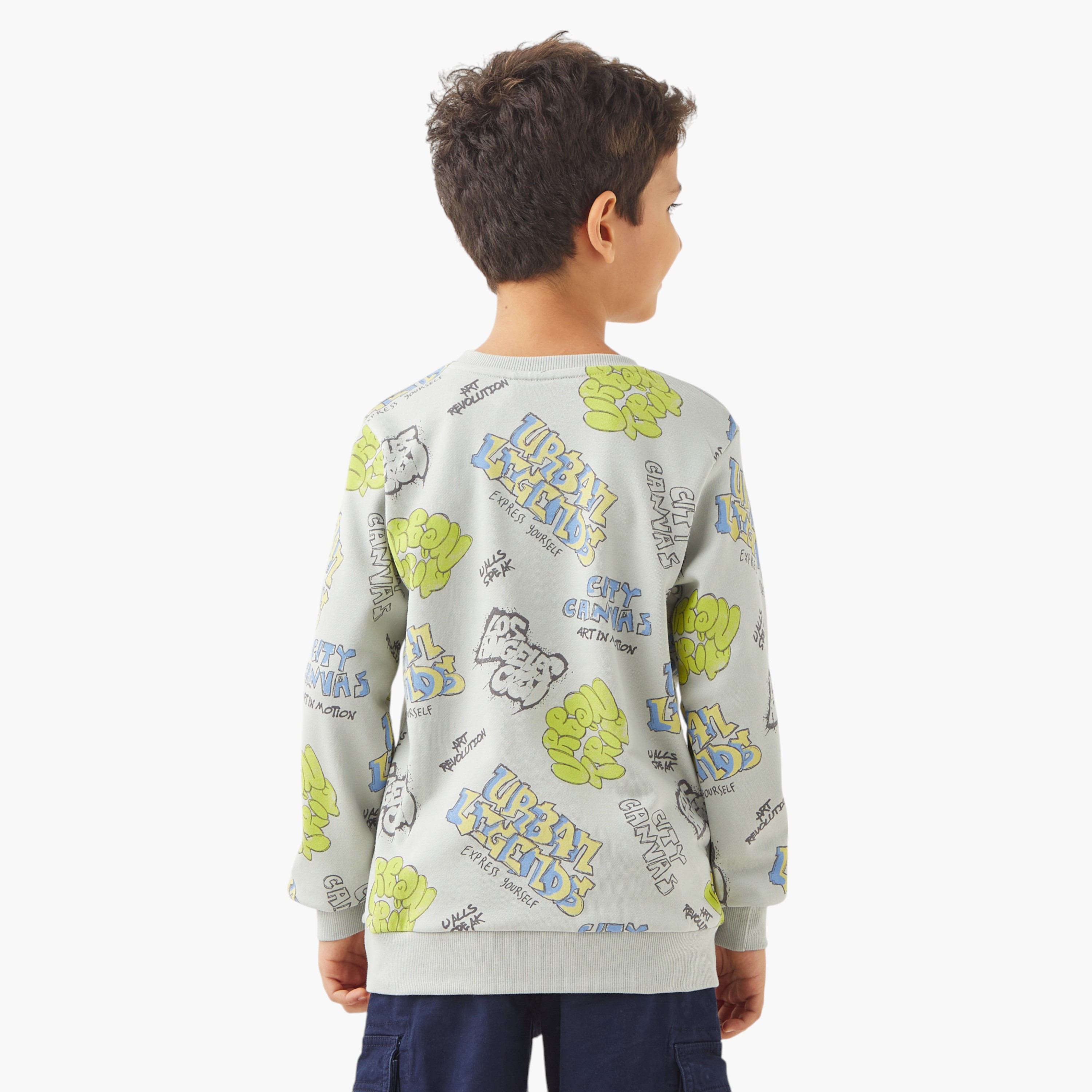 Juniors Graphic Print Crew Neck Sweatshirt with Long Sleeves-boys-clothing-sweatshirts-image-3