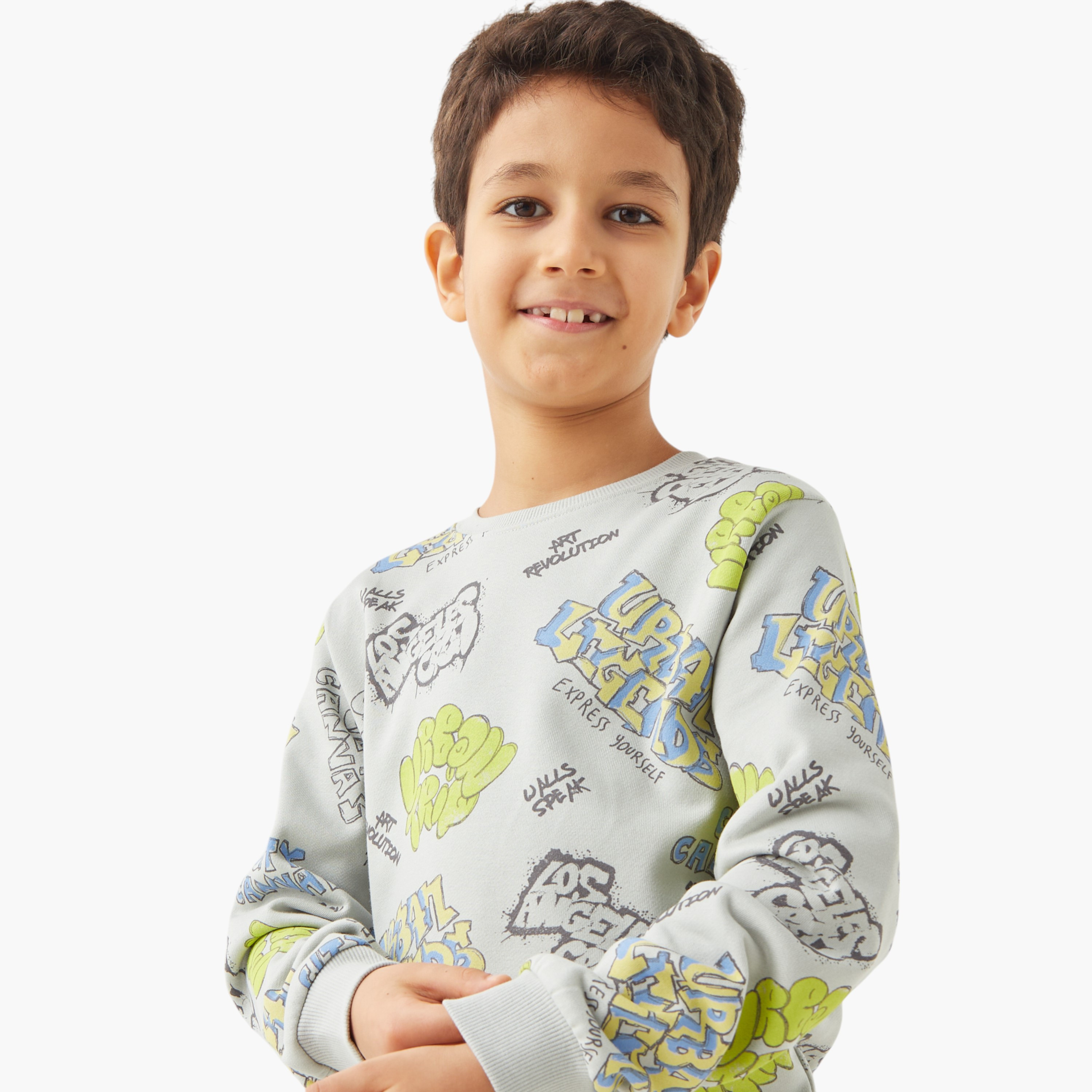 Juniors Graphic Print Crew Neck Sweatshirt with Long Sleeves-boys-clothing-sweatshirts-image-4