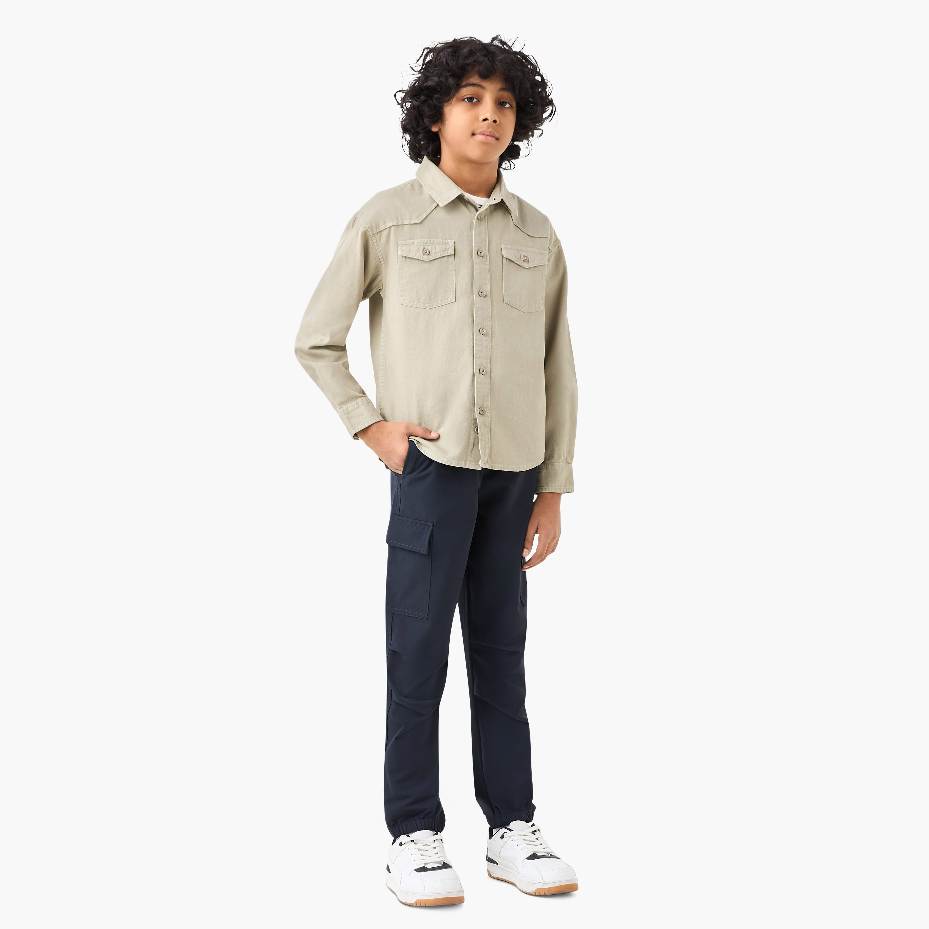 Juniors Solid Shirt with Long Sleeves and Pockets-boys-clothing-shirts-image-2