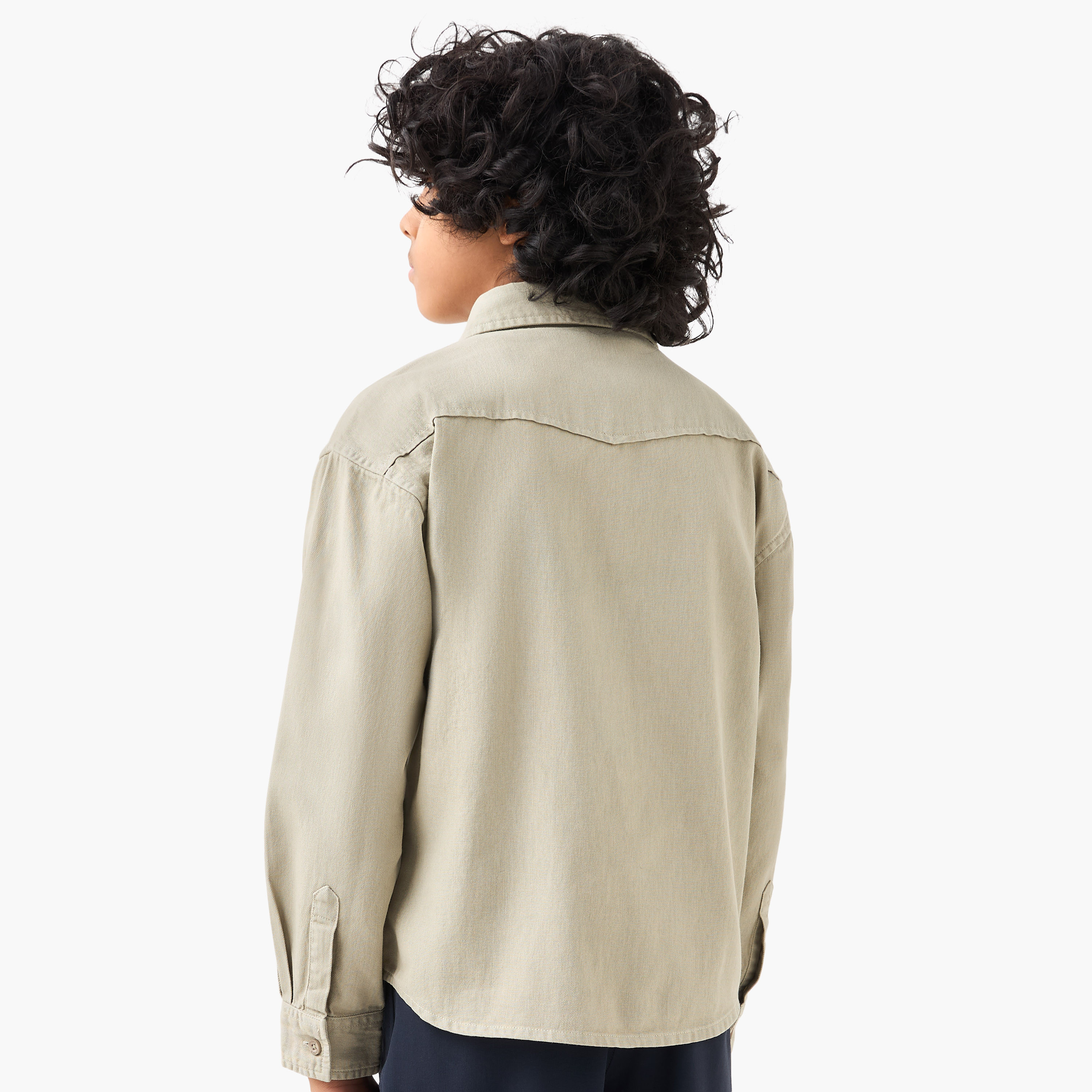Juniors Solid Shirt with Long Sleeves and Pockets-boys-clothing-shirts-image-3