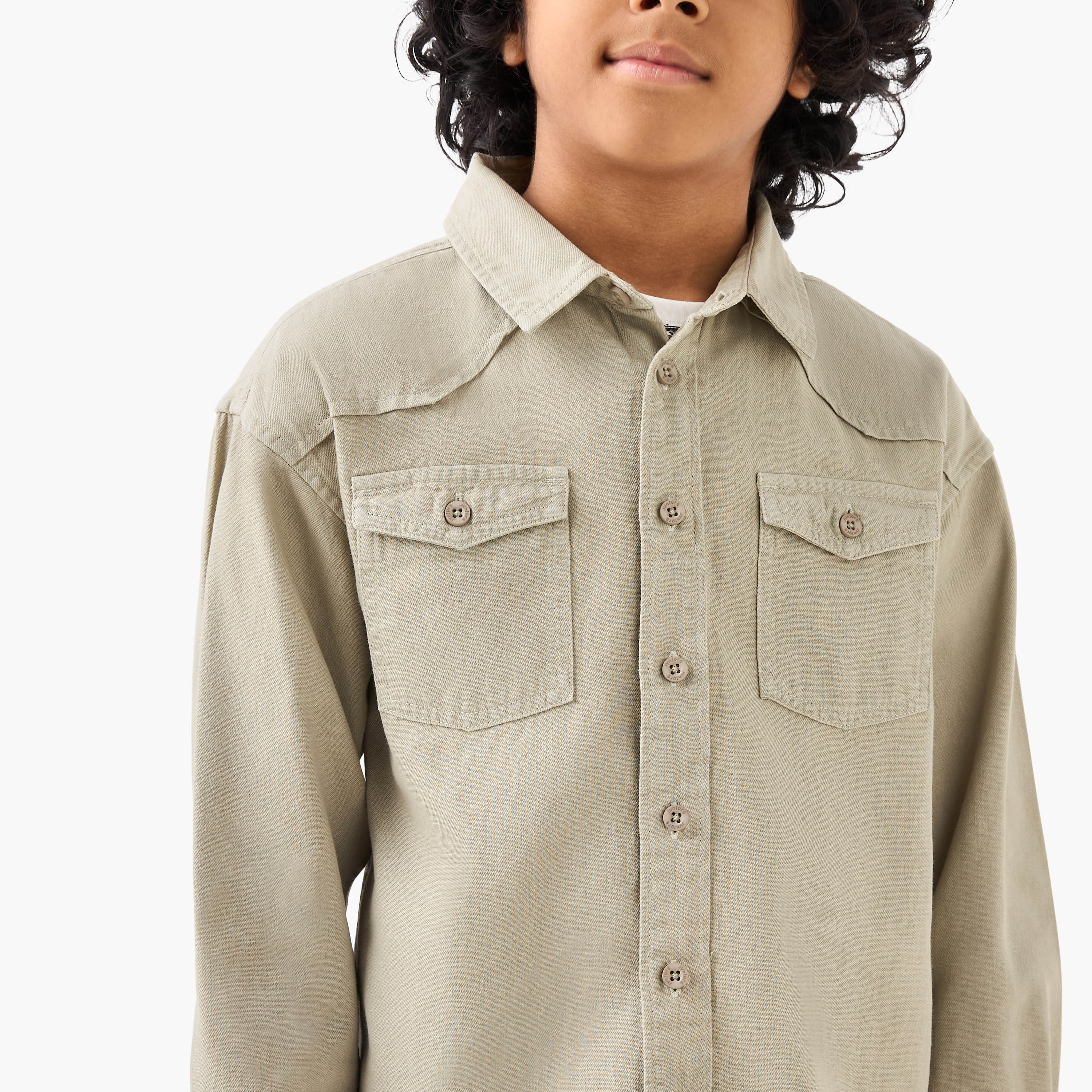 Juniors Solid Shirt with Long Sleeves and Pockets-boys-clothing-shirts-image-4