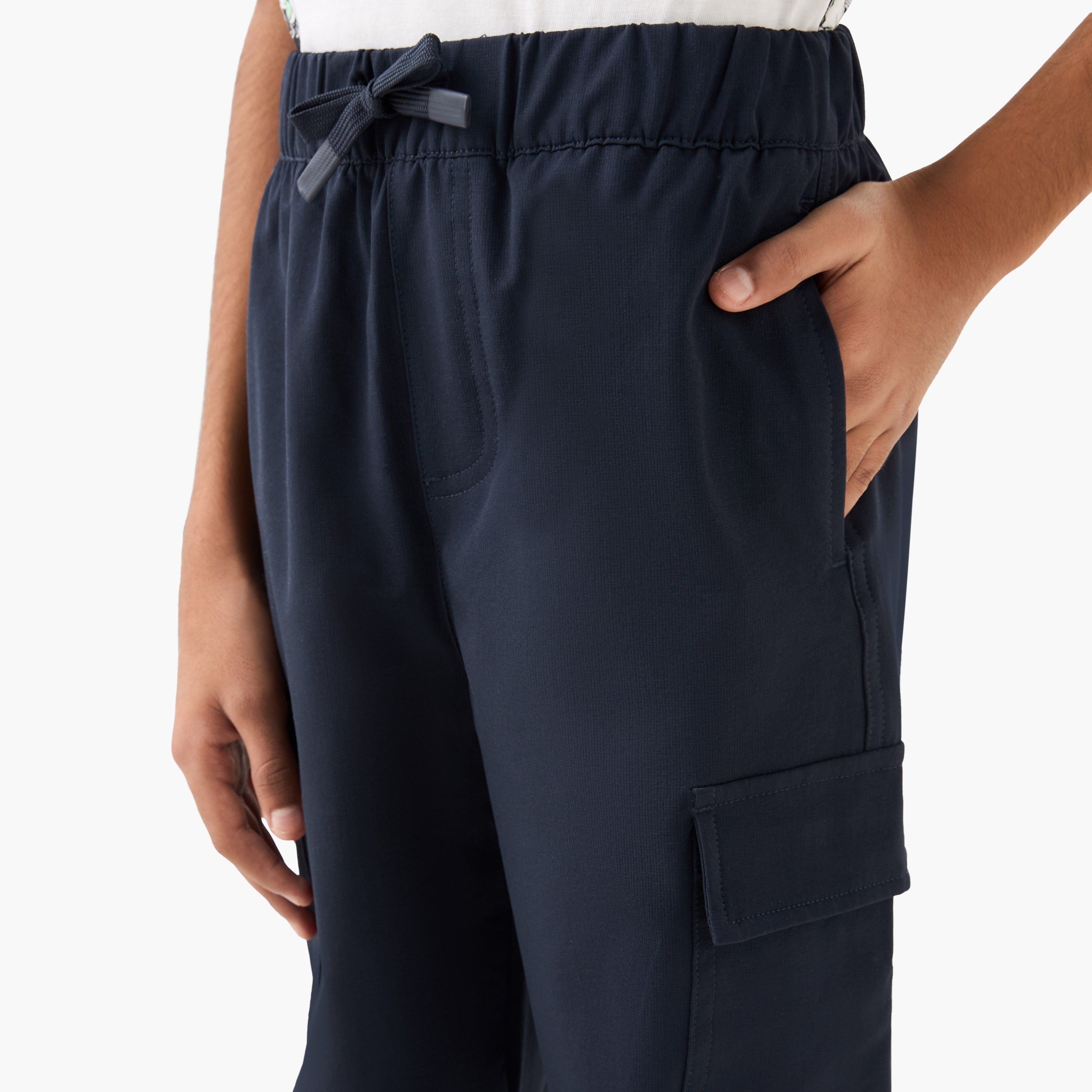 Juniors Solid Cargo Joggers with Drawstring Closure-boys-clothing-bottoms-trousers-image-4