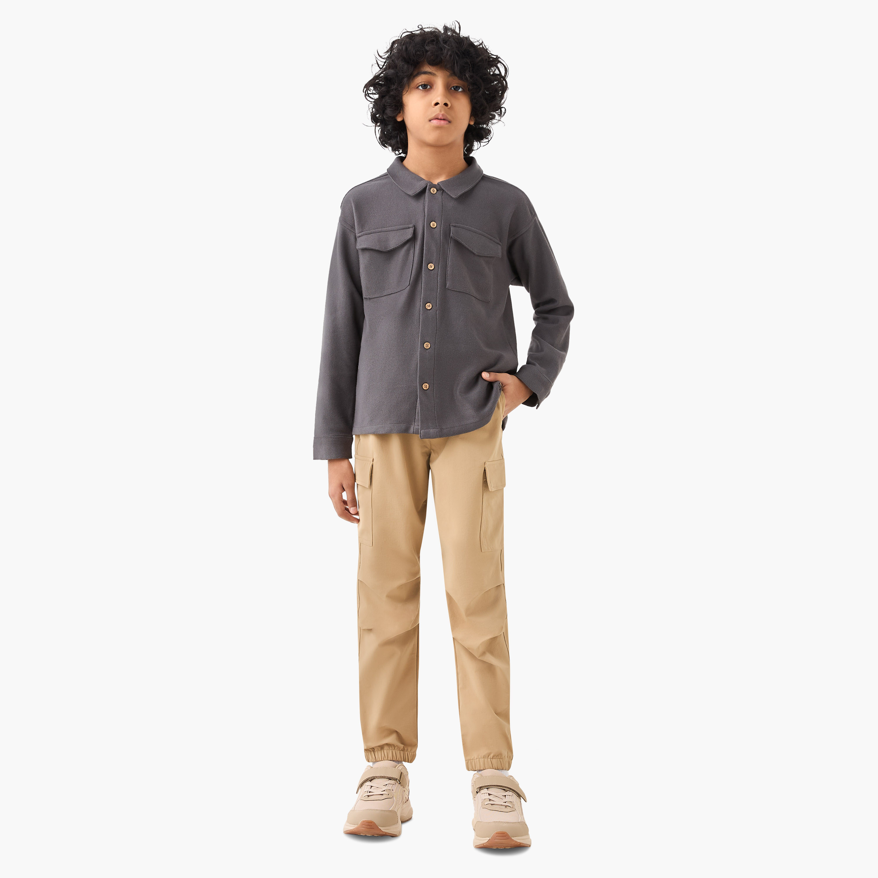 بنطلون رياضي كارجو سادة برباط إغلاق من جونيورز-boys-clothing-bottoms-trousers-image-2