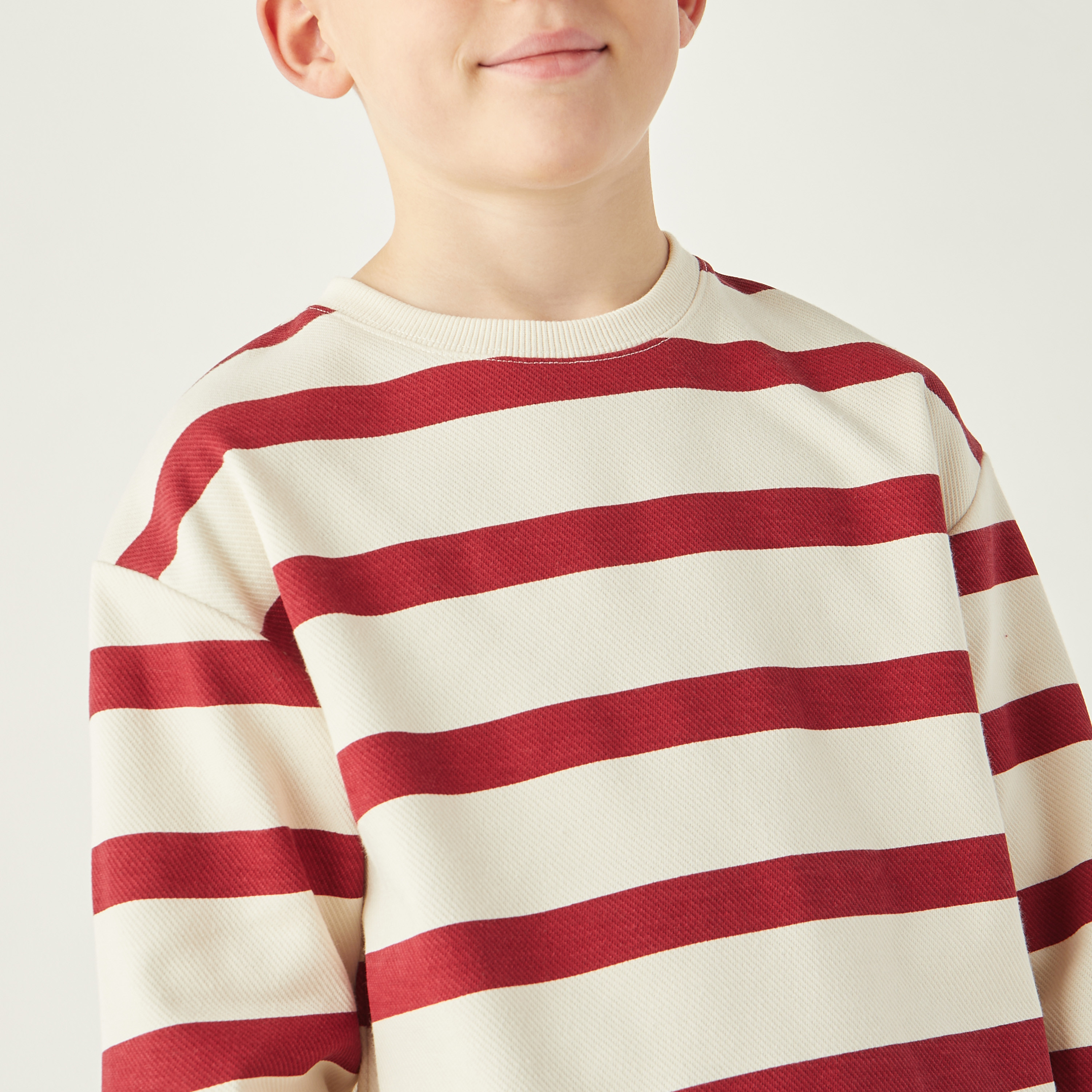 Juniors Striped Print Sweatshirt with Round Neck and Long Sleeves-boys-clothing-jumpersandcardigans-image-4