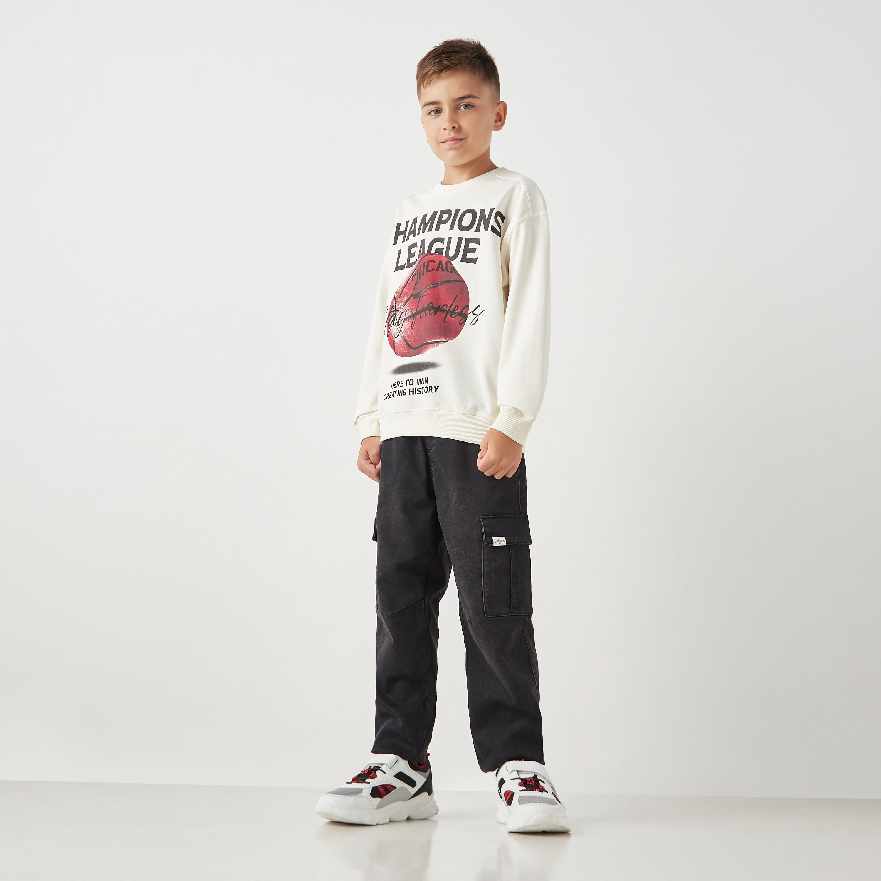 Juniors Graphic Print Sweatshirt with Long Sleeves-boys-clothing-jumpersandcardigans-image-2