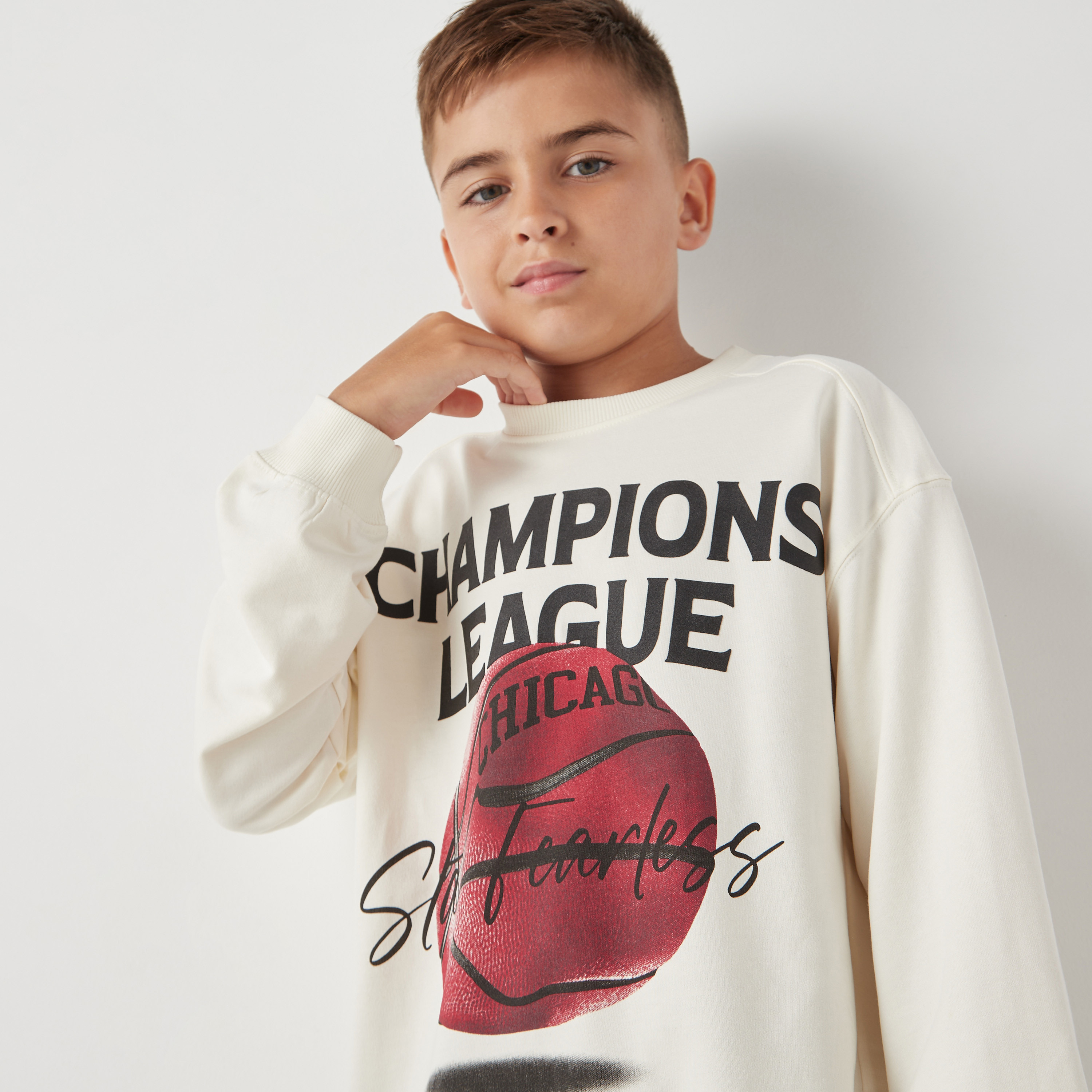 Juniors Graphic Print Sweatshirt with Long Sleeves-boys-clothing-jumpersandcardigans-image-4