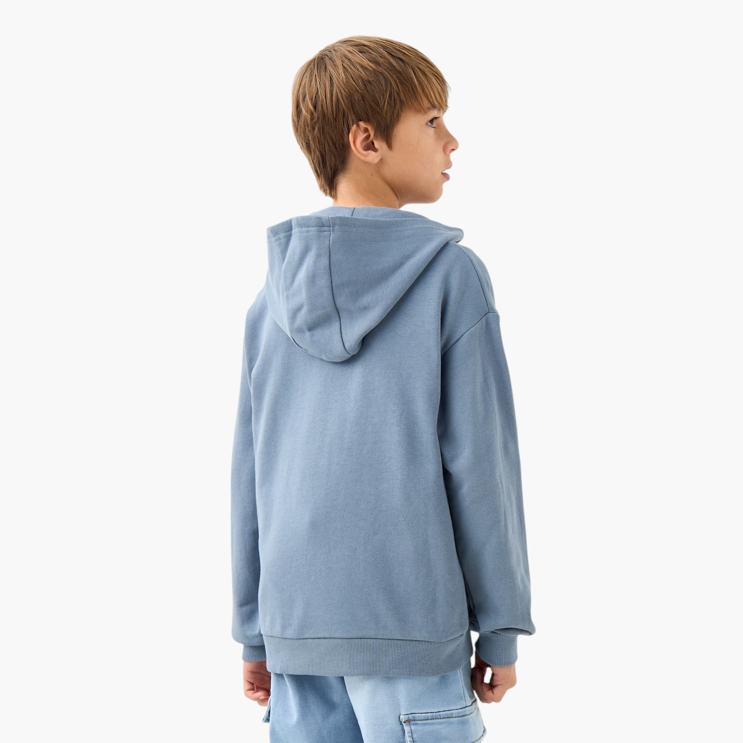 Juniors Solid Hooded Sweatshirt with Long Sleeves and Zip Closure-boys-clothing-sweatshirts-image-3